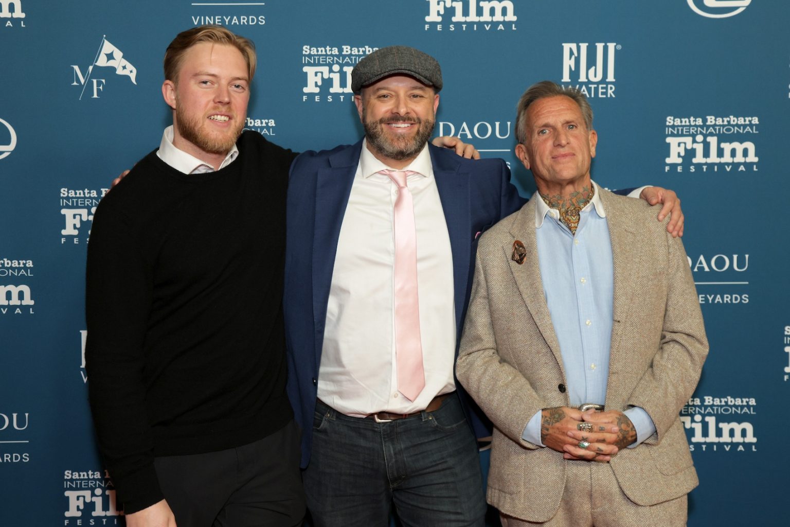 SANTA BARBARA, CALIFORNIA - FEBRUARY 07: (L-R) Theo Schaefer, Gareth Kelly, and Wallace Piatt attend the U.S. Premiere of "Horizon: An American Saga - Chapter 2" during the 40th Santa Barbara International Film Festival at The Arlington Theatre on February 07, 2025 in Santa Barbara, California. (Photo by Rebecca Sapp/Getty Images for Santa Barbara International Film Festival)