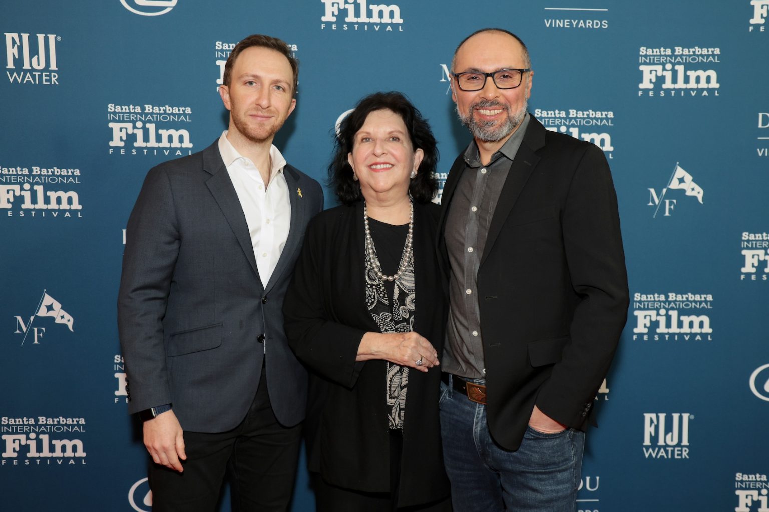 SANTA BARBARA, CALIFORNIA - FEBRUARY 07: (L-R) Aaron Tartakovsky, Anita Friedman, and Yoav Potash attend the U.S. Premiere of "Horizon: An American Saga - Chapter 2" during the 40th Santa Barbara International Film Festival at The Arlington Theatre on February 07, 2025 in Santa Barbara, California. (Photo by Rebecca Sapp/Getty Images for Santa Barbara International Film Festival)