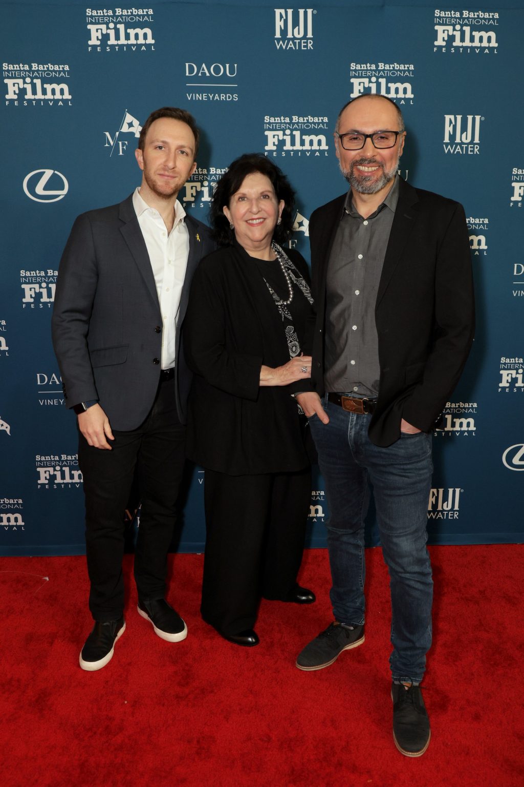 SANTA BARBARA, CALIFORNIA - FEBRUARY 07: (L-R) Aaron Tartakovsky, Anita Friedman, and Yoav Potash attend the U.S. Premiere of "Horizon: An American Saga - Chapter 2" during the 40th Santa Barbara International Film Festival at The Arlington Theatre on February 07, 2025 in Santa Barbara, California. (Photo by Rebecca Sapp/Getty Images for Santa Barbara International Film Festival)