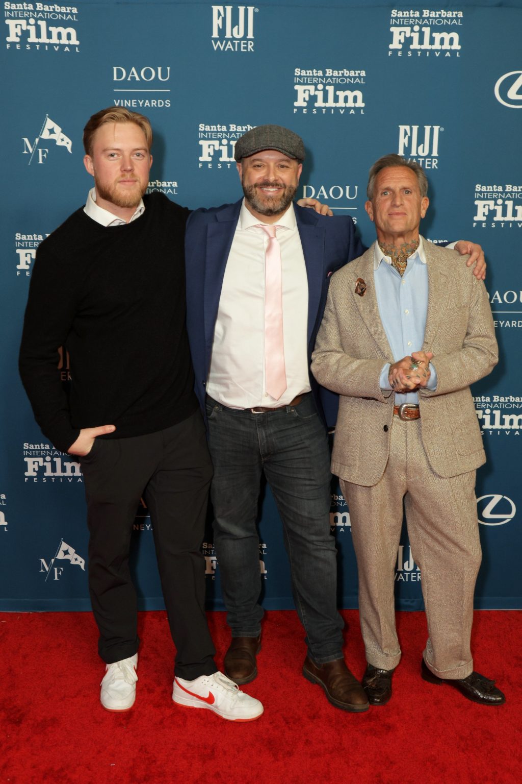 SANTA BARBARA, CALIFORNIA - FEBRUARY 07: (L-R) Theo Schaefer, Gareth Kelly, and Wallace Piatt attend the U.S. Premiere of "Horizon: An American Saga - Chapter 2" during the 40th Santa Barbara International Film Festival at The Arlington Theatre on February 07, 2025 in Santa Barbara, California. (Photo by Rebecca Sapp/Getty Images for Santa Barbara International Film Festival)