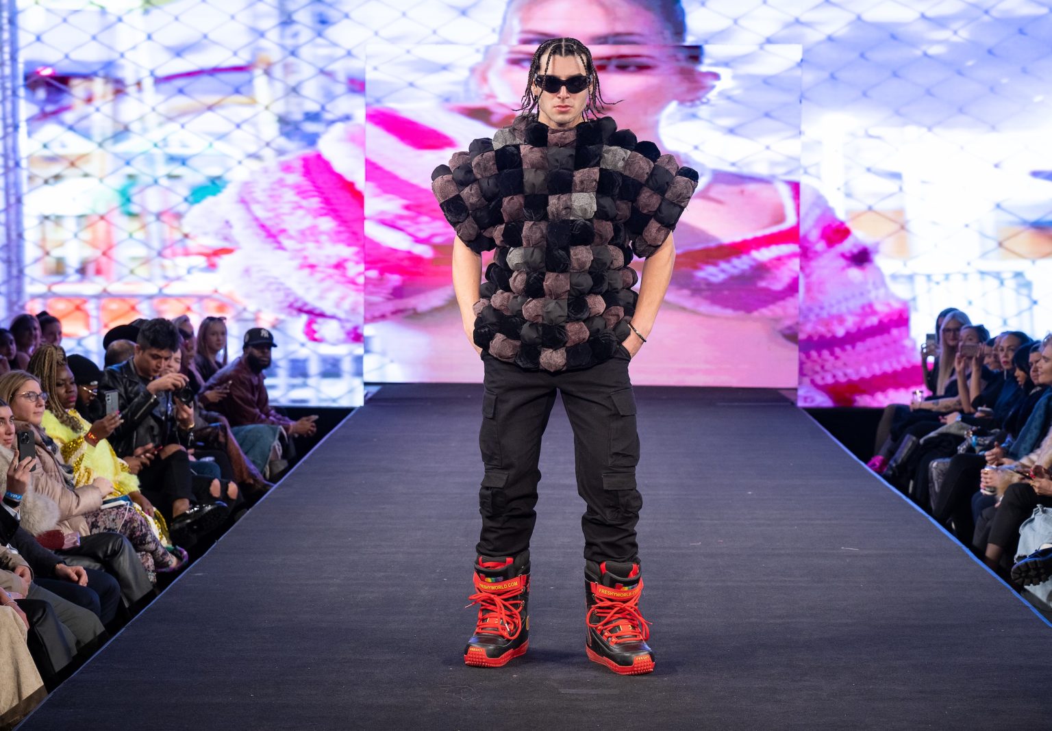 NEW YORK, NEW YORK - FEBRUARY 09: A model walks the runway at the Chavelis Playhouse show during New York Fashion Week Powered By Art Hearts Fashion at The Angel Orensanz Foundation on February 09, 2025 in New York City. (Photo by Mark Gunter/Getty Images for Art Hearts Fashion)