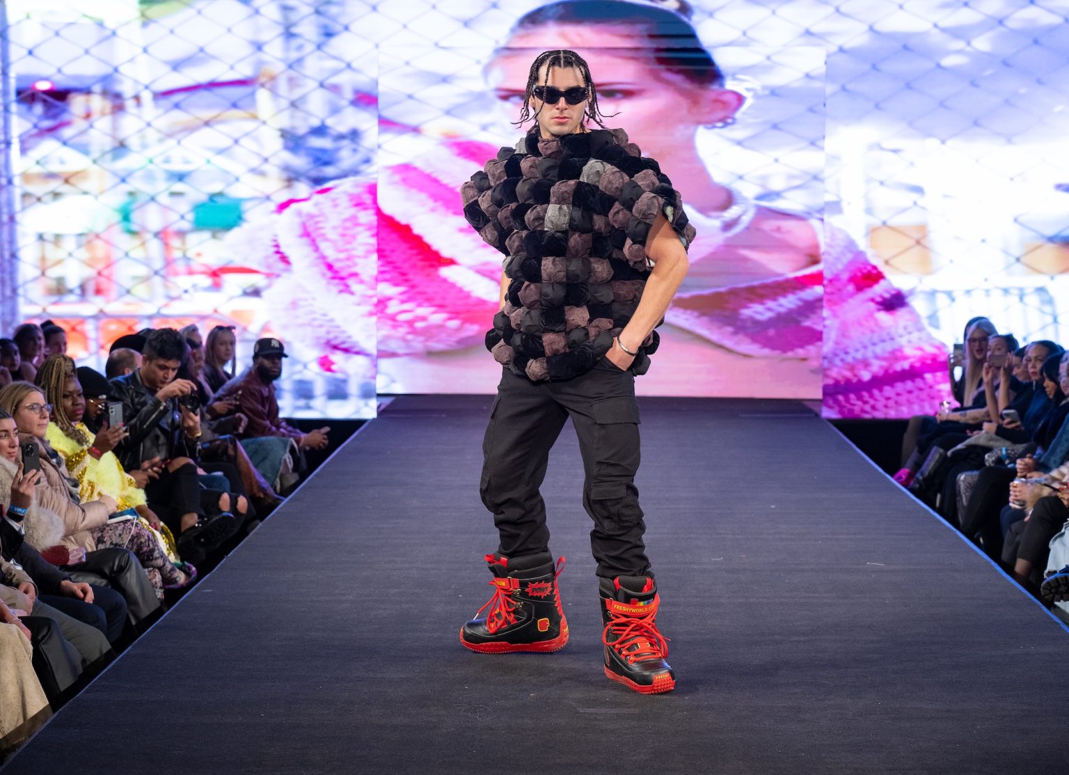 NEW YORK, NEW YORK - FEBRUARY 09: A model walks the runway at the Chavelis Playhouse show during New York Fashion Week Powered By Art Hearts Fashion at The Angel Orensanz Foundation on February 09, 2025 in New York City. (Photo by Mark Gunter/Getty Images for Art Hearts Fashion)