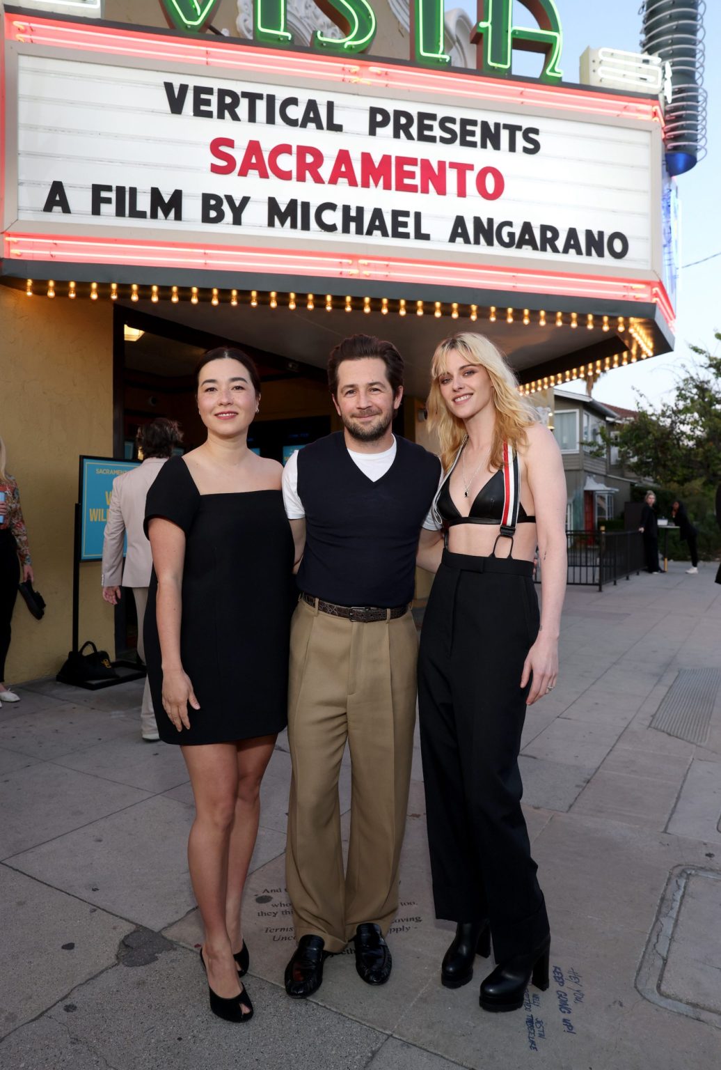 Maya Erksine, Michael Angarano and Kristen Stewart at Vertical's “Sacramento” Los Angeles Special Screening at the Vista Theatre on Monday, April 7, 2025 in Los Angeles, CA.