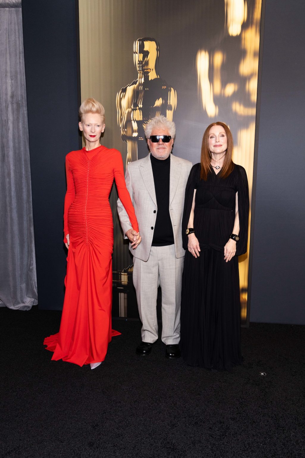 Tilda Swinton, Pedro Almodóvar, and Julianne Moore arrives at the 15th Governors Awards in the Ray Dolby Ballroom at Ovation Hollywood on Sunday, November 17, 2024.
