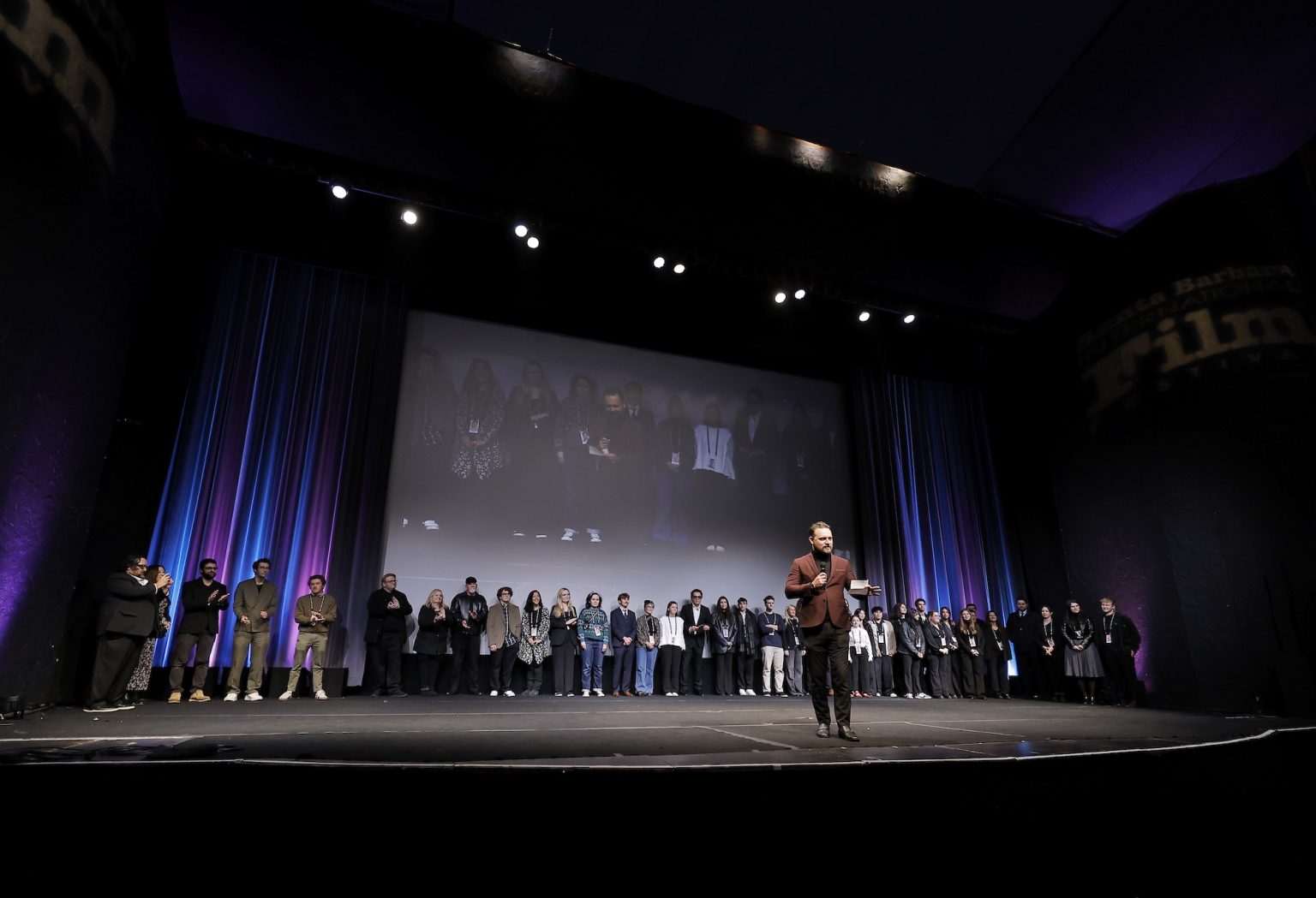 SANTA BARBARA, CALIFORNIA - FEBRUARY 15: SBIFF Managing Director Sean Pratt speaks onstage at the closing night film for "A Missing Part" during the 40th Santa Barbara International Film Festival on February 15, 2025 in Santa Barbara, California. (Photo by Tibrina Hobson/Getty Images for Santa Barbara International Film Festival)
