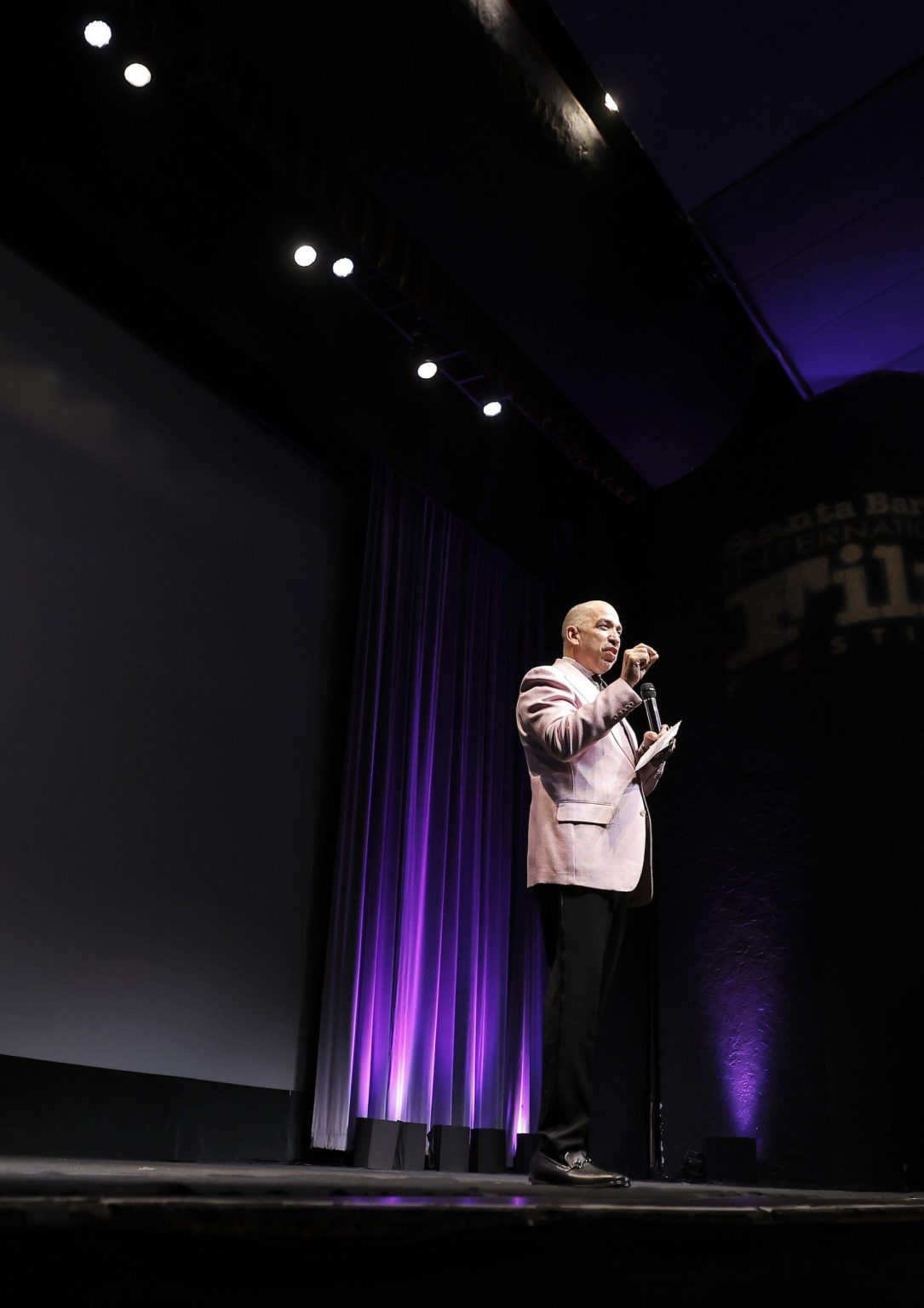 SANTA BARBARA, CALIFORNIA - FEBRUARY 15: SBIFF Board President Ernesto Paredes speaks onstage at the closing night film for "A Missing Part" during the 40th Santa Barbara International Film Festival on February 15, 2025 in Santa Barbara, California. (Photo by Tibrina Hobson/Getty Images for Santa Barbara International Film Festival)