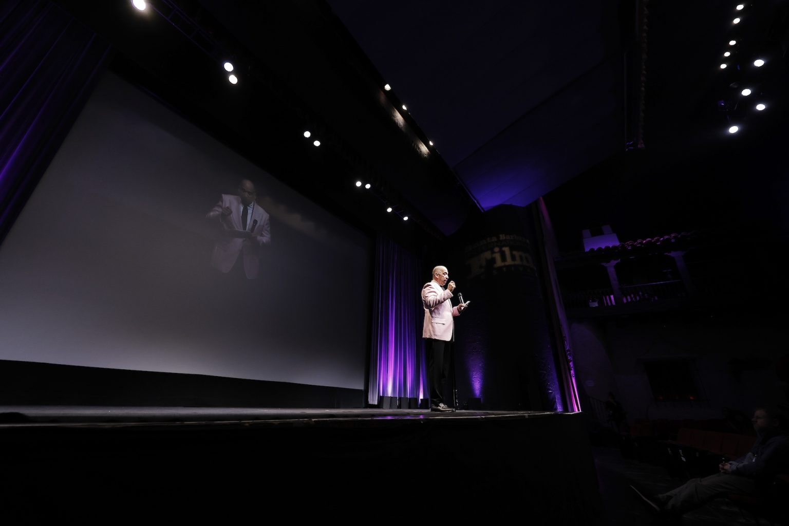 SANTA BARBARA, CALIFORNIA - FEBRUARY 15: SBIFF Board President Ernesto Paredes speaks onstage at the closing night film for "A Missing Part" during the 40th Santa Barbara International Film Festival on February 15, 2025 in Santa Barbara, California. (Photo by Tibrina Hobson/Getty Images for Santa Barbara International Film Festival)