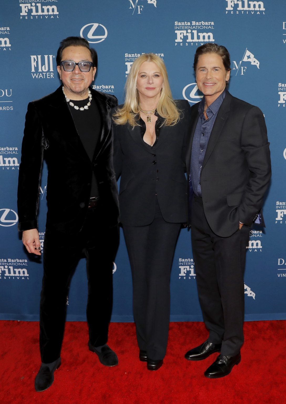 SANTA BARBARA, CALIFORNIA - FEBRUARY 12: SBIFF Executive Director Roger Durling, Sheryl Berkoff and Rob Lowe attend the American Riviera Award ceremony during the 40th Santa Barbara International Film Festival at The Arlington Theatre on February 12, 2025 in Santa Barbara, California. (Photo by Tibrina Hobson/Getty Images for Santa Barbara International Film Festival)