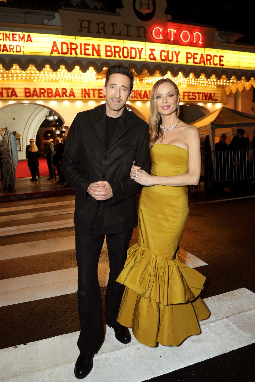 SANTA BARBARA, CALIFORNIA - FEBRUARY 13: (L-R) Honoree Adrien Brody and Georgina Chapman attend the Cinema Vanguard Award ceremony during the 40th Santa Barbara International Film Festival at The Arlington Theatre on February 13, 2025 in Santa Barbara, California. (Photo by Rebecca Sapp/Getty Images for Santa Barbara International Film Festival)