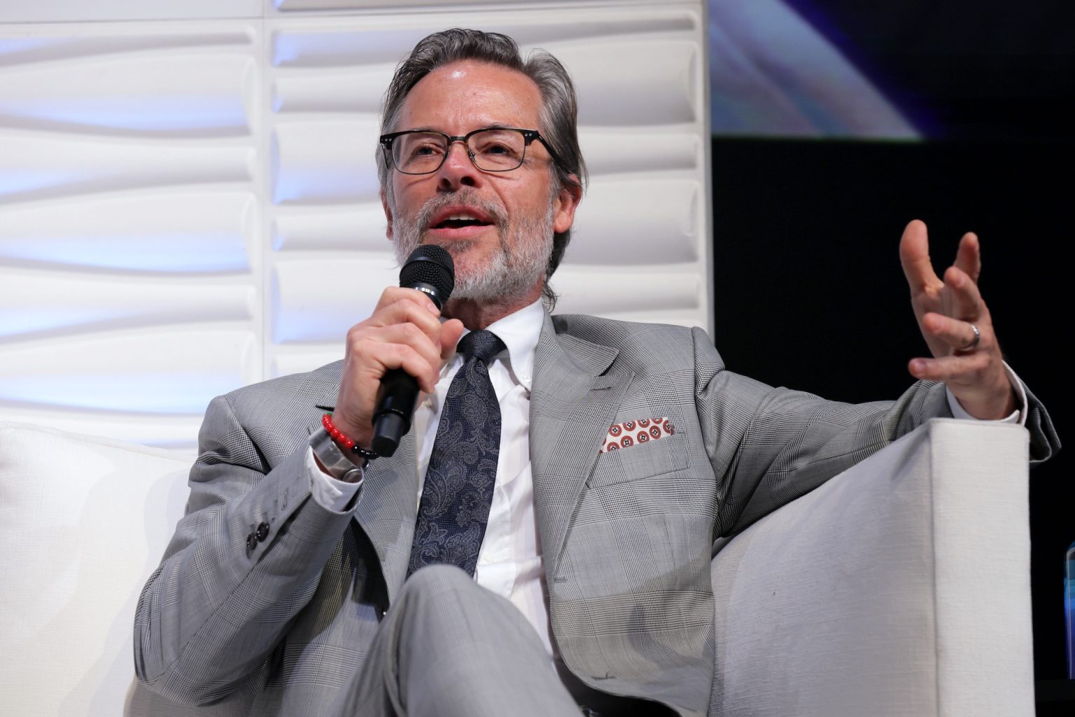 SANTA BARBARA, CALIFORNIA - FEBRUARY 13: Guy Pearce speak onstage at the Cinema Vanguard Award during the 40th Santa Barbara International Film Festival at The Arlington Theatre on February 13, 2025 in Santa Barbara, California. (Photo by Tibrina Hobson/Getty Images for Santa Barbara International Film Festival)