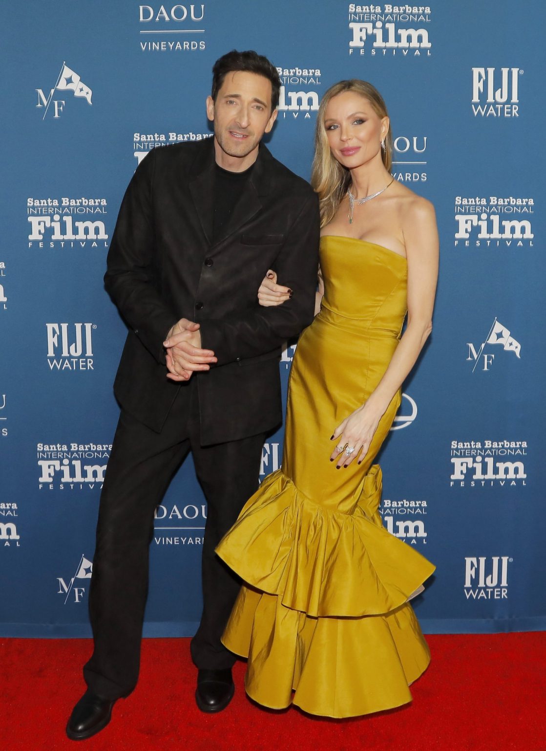 SANTA BARBARA, CALIFORNIA - FEBRUARY 13: Adrien Brody and Georgina Chapman attend the Cinema Vanguard Award ceremony during the 40th Santa Barbara International Film Festival at The Arlington Theatre on February 13, 2025 in Santa Barbara, California. (Photo by Tibrina Hobson/Getty Images for Santa Barbara International Film Festival)