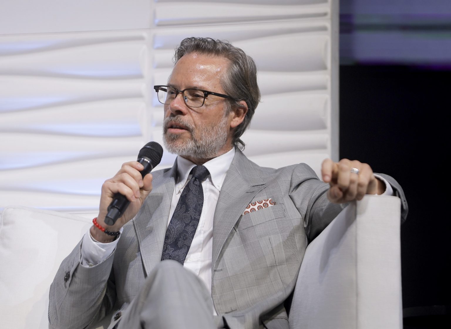 FEBRUARY 13: Guy Pearce speak onstage at the Cinema Vanguard Award during the 40th Santa Barbara International Film Festival at The Arlington Theatre on February 13, 2025 in Santa Barbara, California. (Photo by Tibrina Hobson/Getty Images for Santa Barbara International Film Festival)