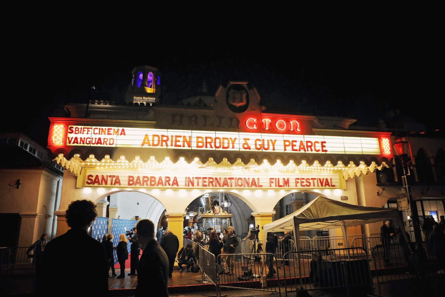 SANTA BARBARA, CALIFORNIA - FEBRUARY 13: A view of the Arlington Theatre marquee at the Cinema Vanguard Award during the 40th Santa Barbara International Film Festival at The Arlington Theatre on February 13, 2025 in Santa Barbara, California. (Photo by Tibrina Hobson/Getty Images for Santa Barbara International Film Festival)