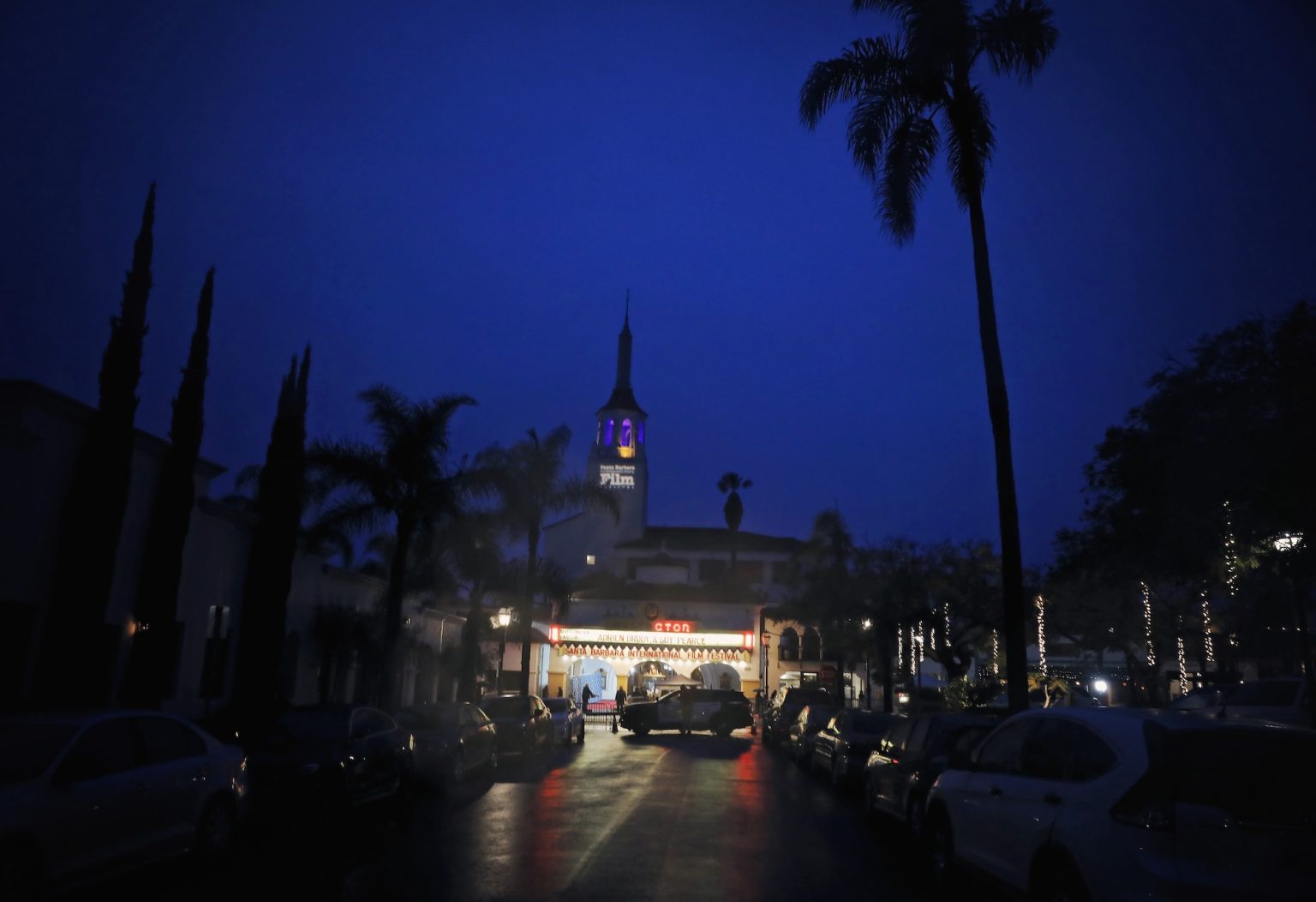 SANTA BARBARA, CALIFORNIA - FEBRUARY 13: A view of the Arlington Theatre marquee at the Cinema Vanguard Award during the 40th Santa Barbara International Film Festival at The Arlington Theatre on February 13, 2025 in Santa Barbara, California. (Photo by Tibrina Hobson/Getty Images for Santa Barbara International Film Festival)