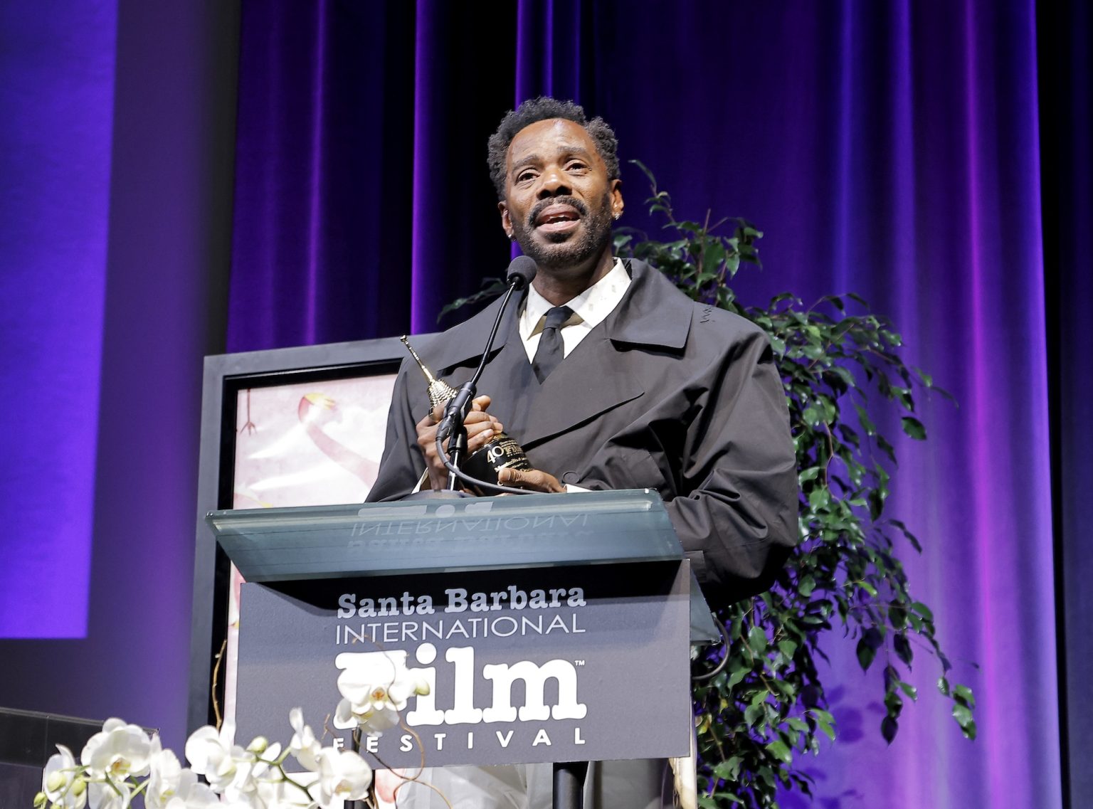 SANTA BARBARA, CALIFORNIA - FEBRUARY 14: Colman Domingo receives the Montecito Award during the 40th Santa Barbara International Film Festival at The Arlington Theatre on February 14, 2025 in Santa Barbara, California. (Photo by Tibrina Hobson/Getty Images for Santa Barbara International Film Festival)