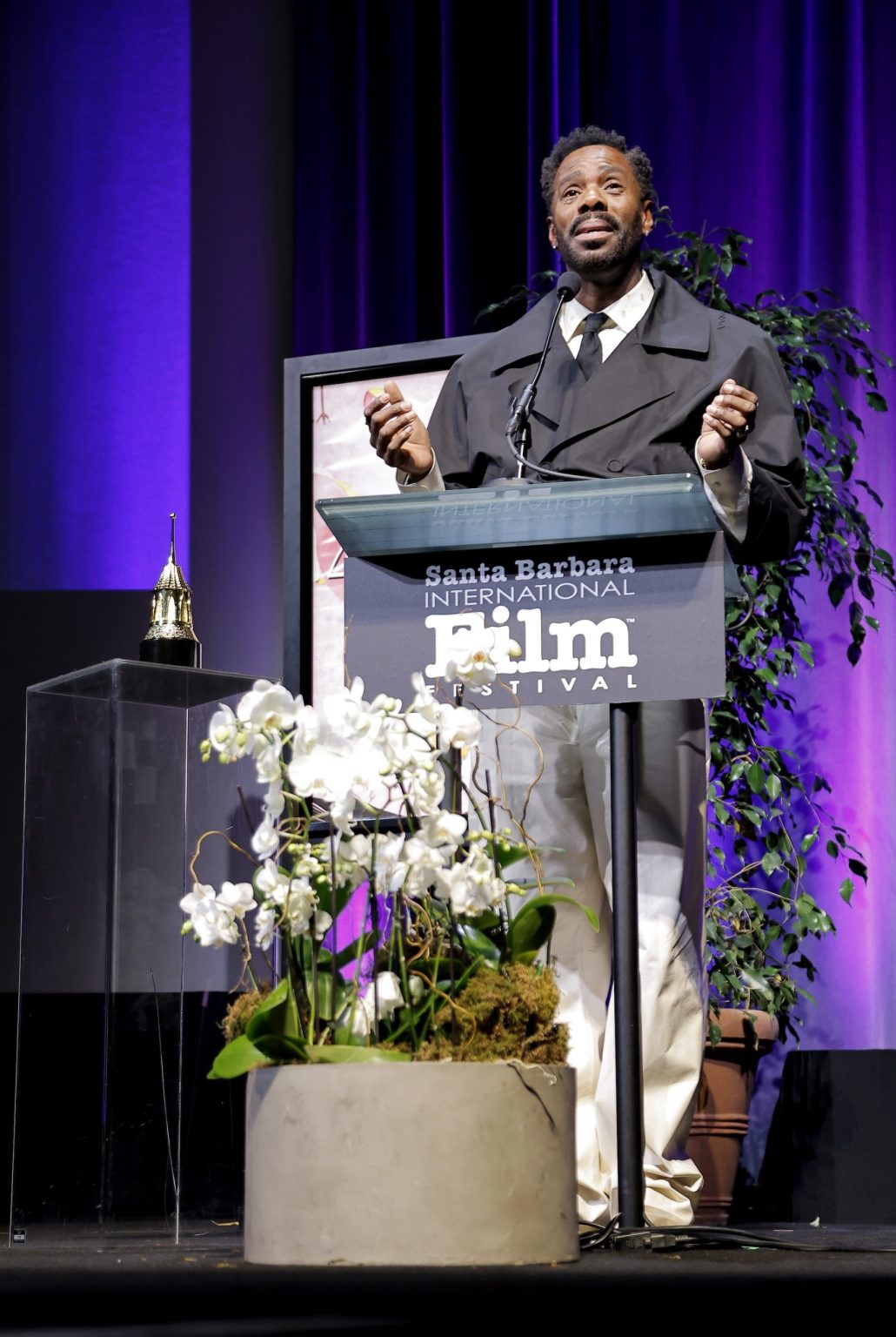 SANTA BARBARA, CALIFORNIA - FEBRUARY 14: Colman Domingo receives the Montecito Award during the 40th Santa Barbara International Film Festival at The Arlington Theatre on February 14, 2025 in Santa Barbara, California. (Photo by Tibrina Hobson/Getty Images for Santa Barbara International Film Festival)