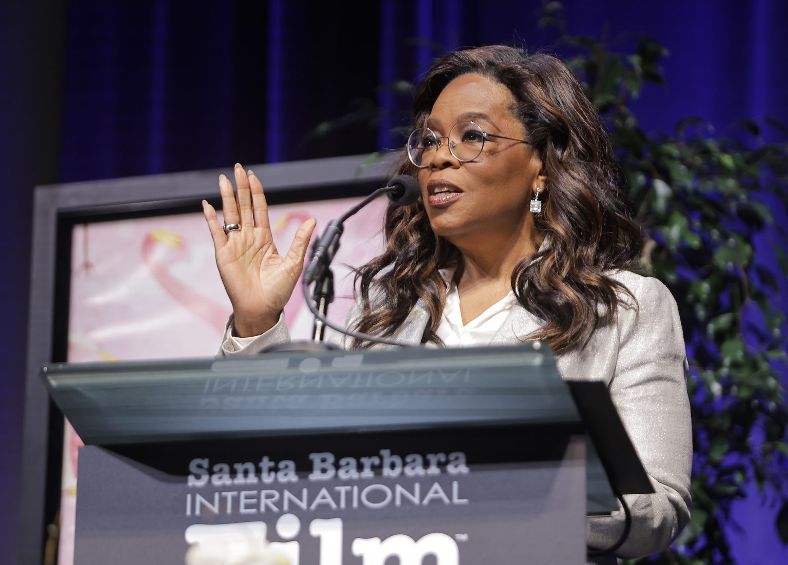 SANTA BARBARA, CALIFORNIA - FEBRUARY 14: Oprah Winfrey presents Colman Domingo with the Montecito Award during the 40th Santa Barbara International Film Festival at The Arlington Theatre on February 14, 2025 in Santa Barbara, California. (Photo by Tibrina Hobson/Getty Images for Santa Barbara International Film Festival)