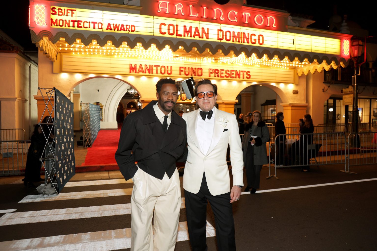 SANTA BARBARA, CALIFORNIA - FEBRUARY 14: (L-R) Honoree Colman Domingo and SBIFF Executive Director Roger Durling attend the Montecito Award ceremony during the 40th Santa Barbara International Film Festival at The Arlington Theatre on February 14, 2025 in Santa Barbara, California. (Photo by Rebecca Sapp/Getty Images for Santa Barbara International Film Festival)