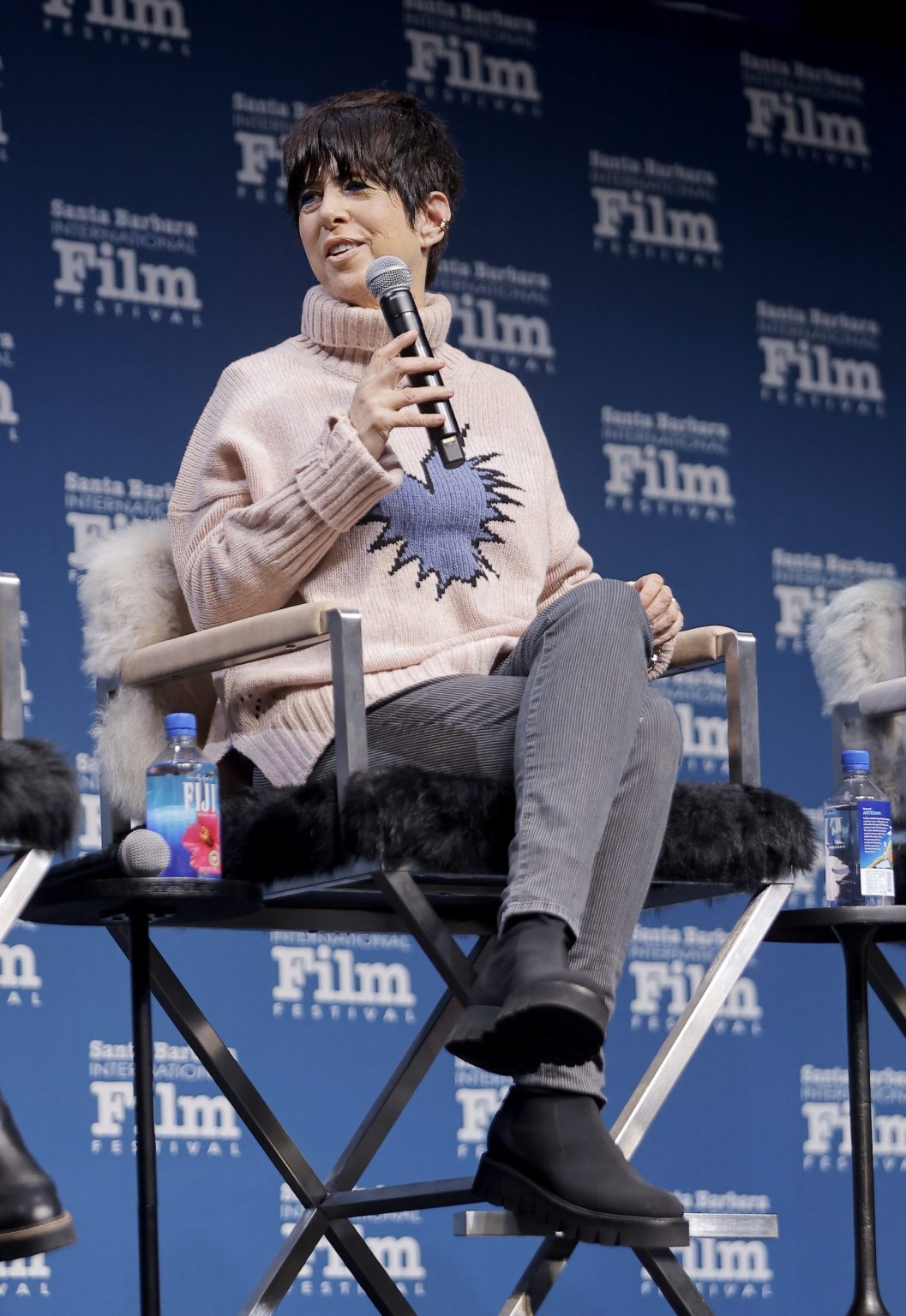 SANTA BARBARA, CALIFORNIA - FEBRUARY 15: Diane Warren speaks onstage at the Women's Panel durning the 40th Santa Barbara International Film Fest on February 15, 2025 in Santa Barbara, California. (Photo by Tibrina Hobson/Getty Images for Santa Barbara International Film Festival)