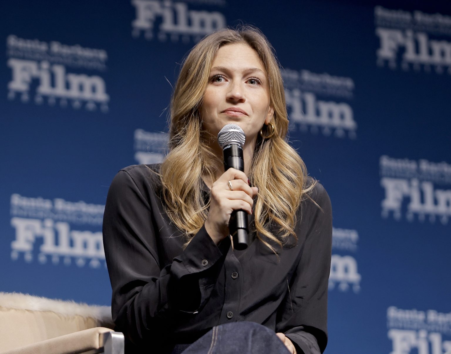 SANTA BARBARA, CALIFORNIA - FEBRUARY 15: Emily Kassie speaks onstage at the Women's Panel durning the 40th Santa Barbara International Film Fest on February 15, 2025 in Santa Barbara, California. (Photo by Tibrina Hobson/Getty Images for Santa Barbara International Film Festival)