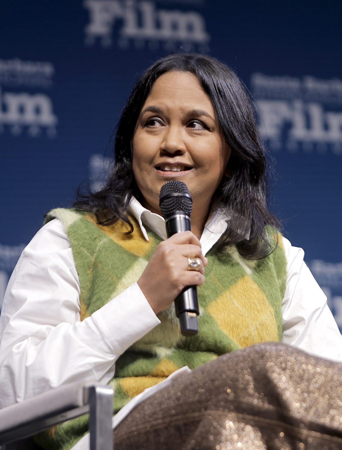 SANTA BARBARA, CALIFORNIA - FEBRUARY 15: Suchitra Mattai speaks onstage at the Women's Panel durning the 40th Santa Barbara International Film Fest on February 15, 2025 in Santa Barbara, California. (Photo by Tibrina Hobson/Getty Images for Santa Barbara International Film Festival)