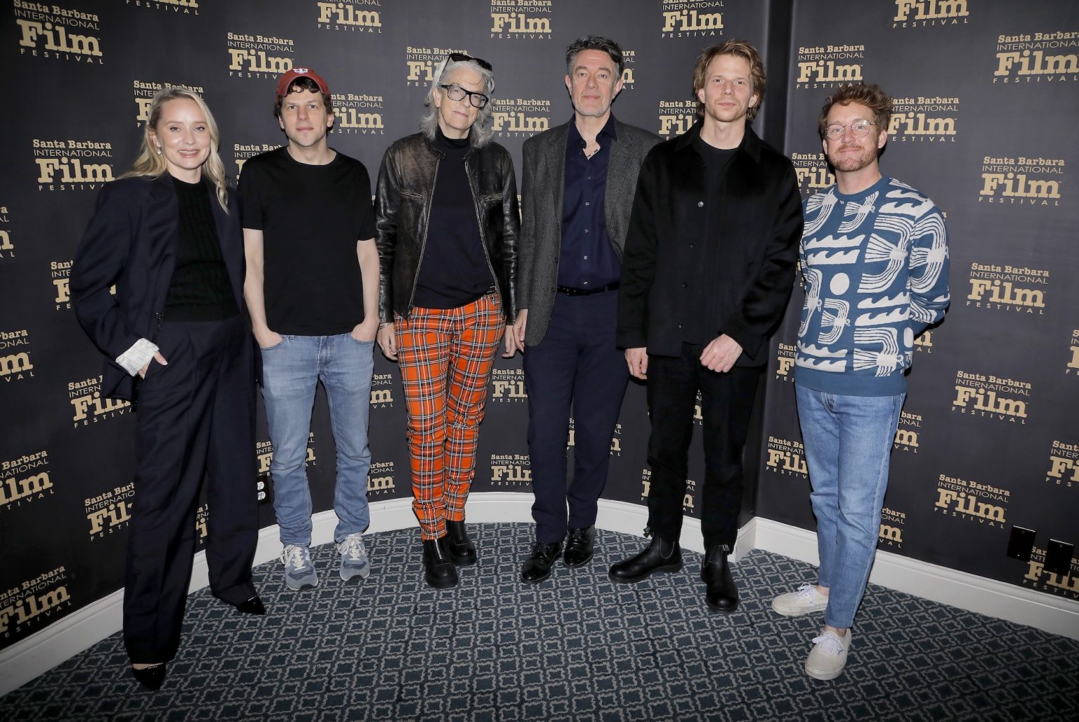 SANTA BARBARA, CALIFORNIA - FEBRUARY 08: (L-R) Mona Fastvold, Jesse Eisenberg, Joslyn Barnes, Peter Straughan, Tim Fehlbaum and Clint Bentley attend the writers panel at the 40th Santa Barbara International Film Festival on February 08, 2025 in Santa Barbara, California. (Photo by Tibrina Hobson/Getty Images for Santa Barbara International Film Festival)