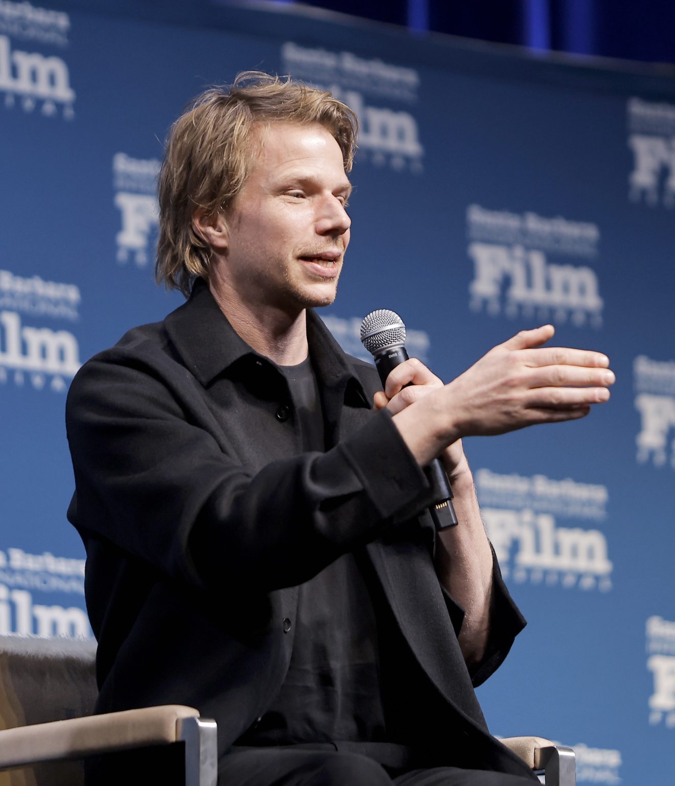 SANTA BARBARA, CALIFORNIA - FEBRUARY 08: Tim Fehlbaum speaks onstage at the writers panel at the 40th Santa Barbara International Film Festival on February 08, 2025 in Santa Barbara, California. (Photo by Tibrina Hobson/Getty Images for Santa Barbara International Film Festival)