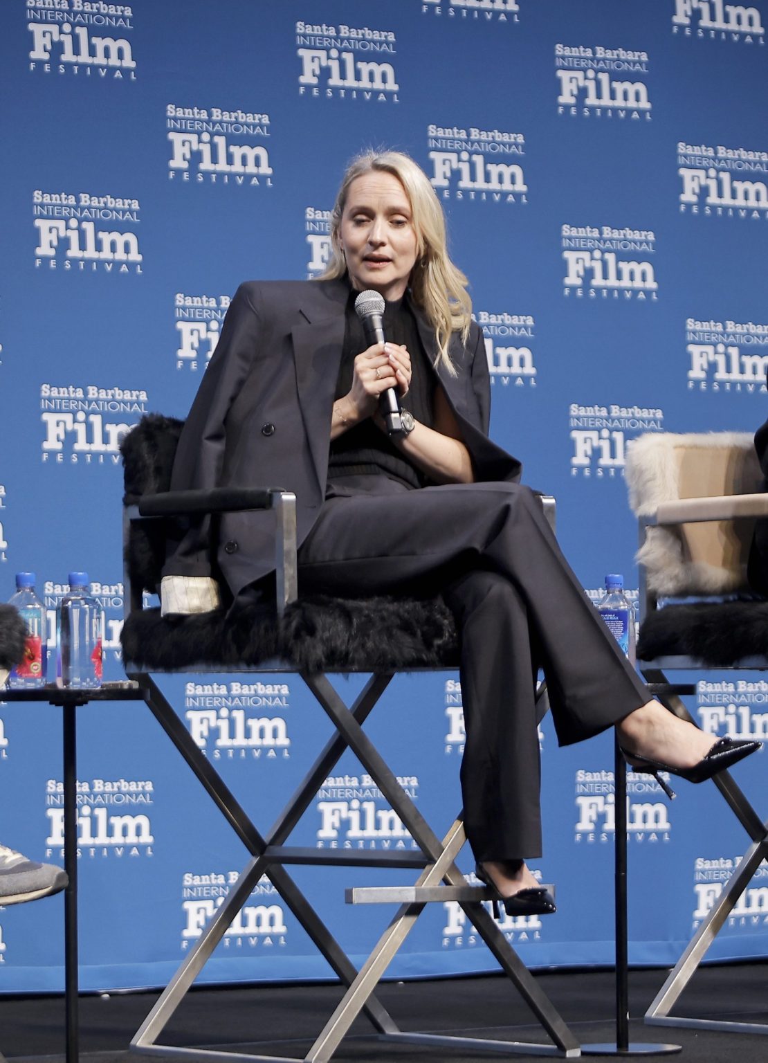 SANTA BARBARA, CALIFORNIA - FEBRUARY 08: Mona Fastvold speaks onstage at the writers panel at the 40th Santa Barbara International Film Festival on February 08, 2025 in Santa Barbara, California. (Photo by Tibrina Hobson/Getty Images for Santa Barbara International Film Festival)