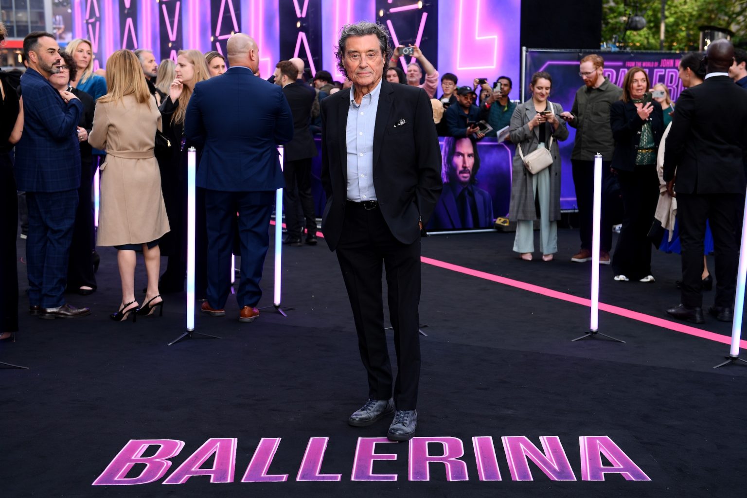 LONDON, ENGLAND - MAY 22: Ian McShane attends the world premiere of "Ballerina" at Cineworld Leicester Square on May 22, 2025 in London, England. (Photo by Joe Maher/Getty Images for Lionsgate UK)