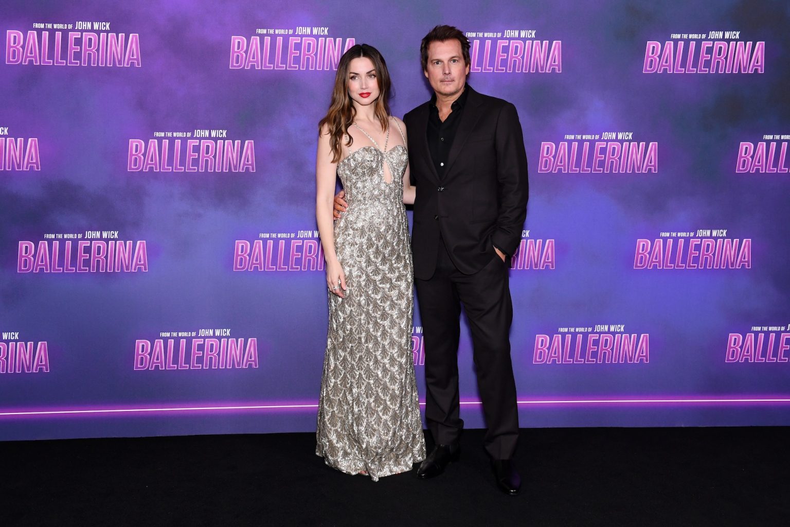 LONDON, ENGLAND - MAY 22: Ana de Armas and Len Wiseman attends the world premiere of "Ballerina" at Cineworld Leicester Square on May 22, 2025 in London, England. (Photo by Joe Maher/Getty Images for Lionsgate UK)