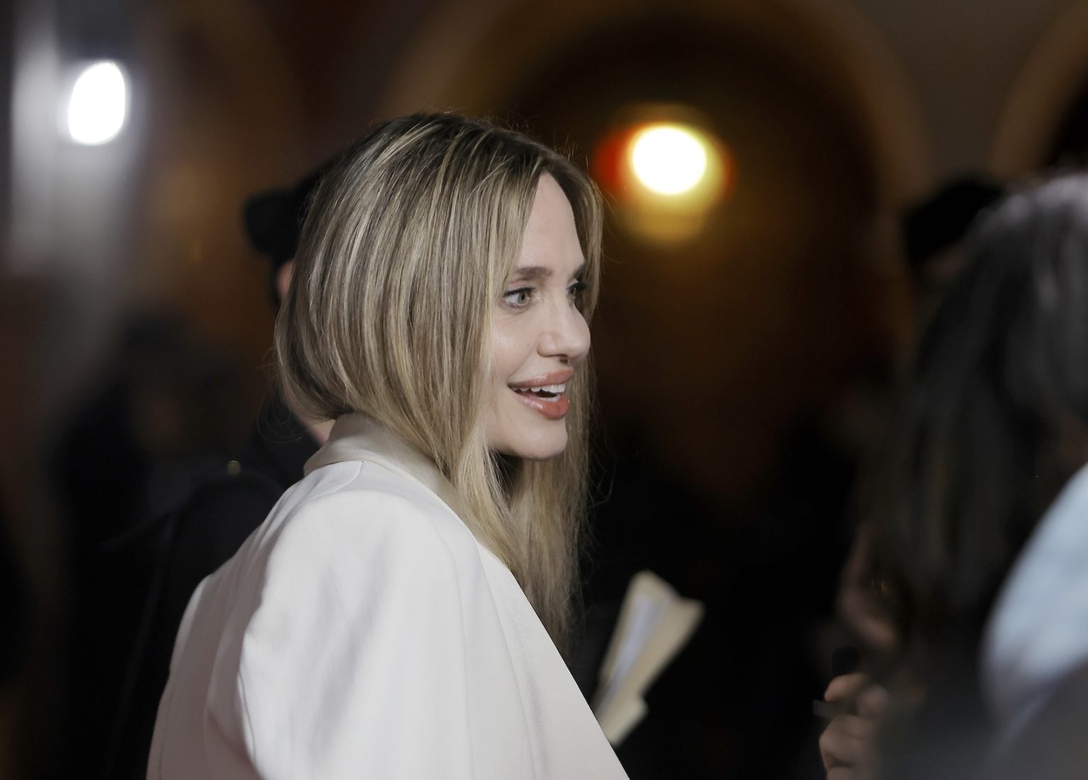 SANTA BARBARA, CALIFORNIA - FEBRUARY 05: Honoree Angelina Jolie attends the Maltin Modern Master Award ceremony during the 40th Santa Barbara International Film Festival at Arlington Theatre on February 05, 2025 in Santa Barbara, California. (Photo by Tibrina Hobson/Getty Images for Santa Barbara International Film Festival)