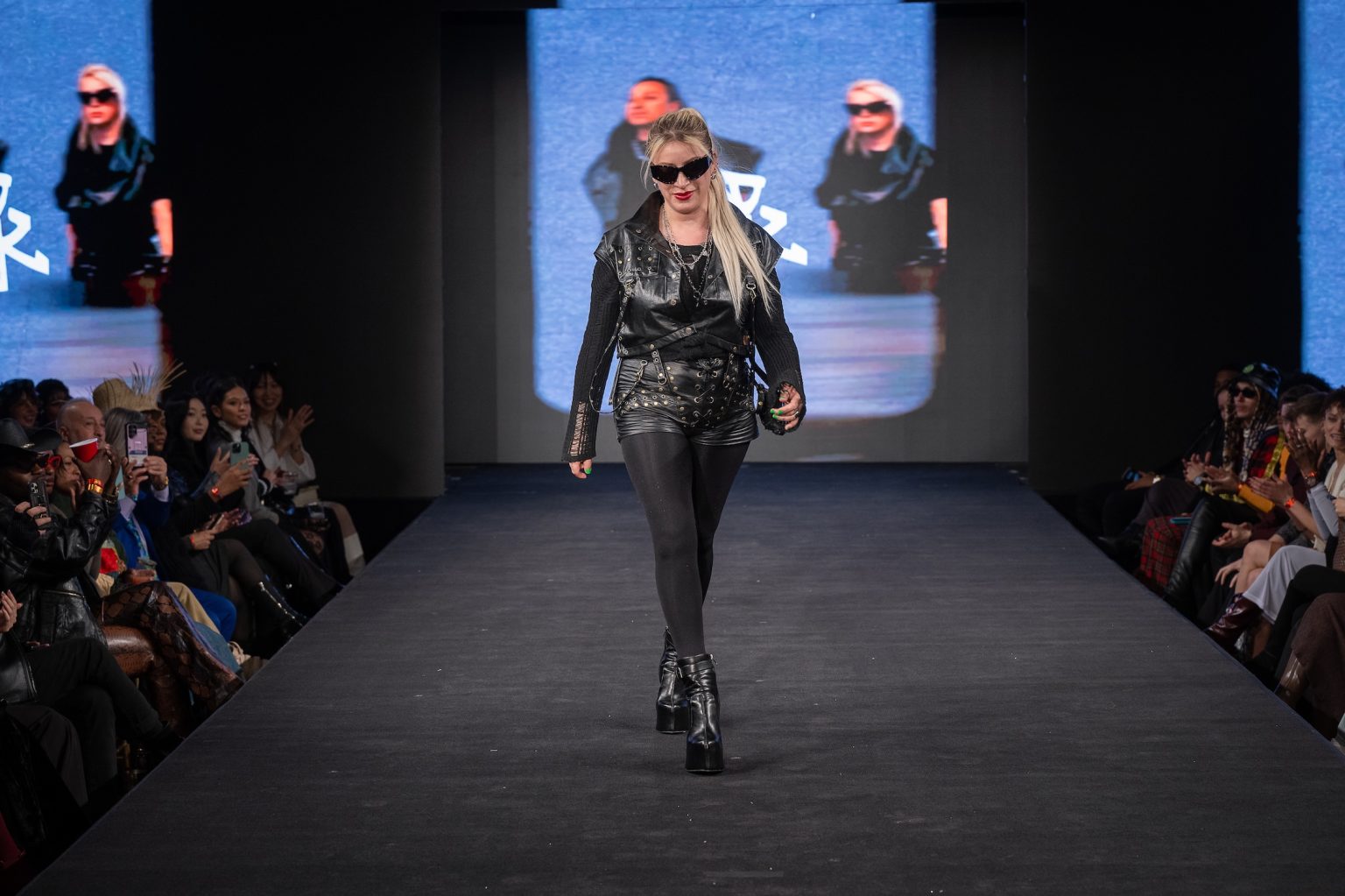 NEW YORK, NEW YORK - FEBRUARY 09: Designer Maria J. Ramirez (C) walks the runway at the Bad Pink show during New York Fashion Week Powered By Art Hearts Fashion at The Angel Orensanz Foundation on February 09, 2025 in New York City. (Photo by Mark Gunter/Getty Images for Art Hearts Fashion)