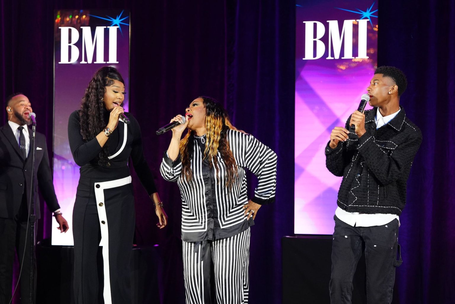 ATLANTA, GEORGIA - APRIL 03: (L-R) Gershona Annor, Lisa Knowles-Smith and son KJ perform during the 2025 BMI Trailblazers of Gospel Music Awards at Flourish Atlanta on April 03, 2025 in Atlanta, Georgia. (Photo by Erika Goldring/Getty Images for BMI)