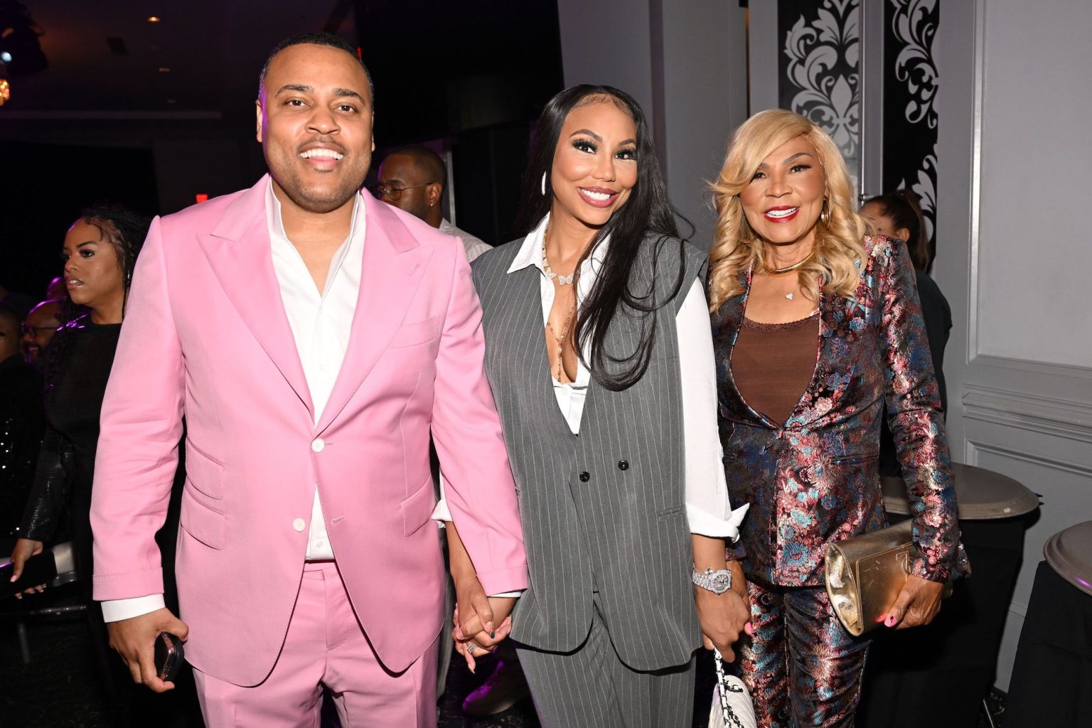 ATLANTA, GEORGIA - APRIL 03: (L-R) Phil Thornton, Tamar Braxton and Evelyn Braxton attend the 2025 BMI Trailblazers of Gospel Music Awards at Flourish Atlanta on April 03, 2025 in Atlanta, Georgia. (Photo by Derek White/Getty Images for BMI)