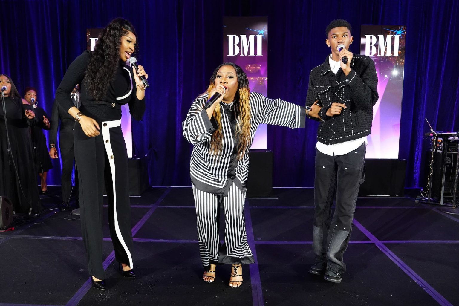 ATLANTA, GEORGIA - APRIL 03: (L-R) Gershona Annor, Lisa Knowles-Smith and son KJ perform during the 2025 BMI Trailblazers of Gospel Music Awards at Flourish Atlanta on April 03, 2025 in Atlanta, Georgia. (Photo by Erika Goldring/Getty Images for BMI)