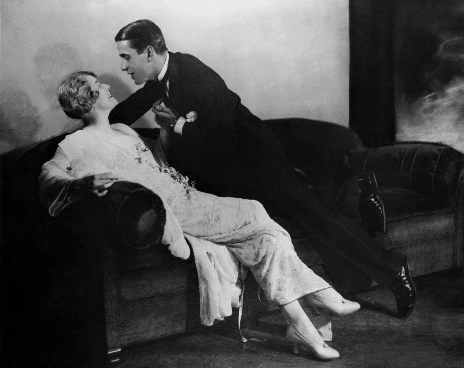 MARY BOLAND and HUMPHREY BOGART in CRADLE SNATCHERS 1925 a comedy in 3 acts by Russell Medcraft and Norma Mitchell director Sam Forrest producer Sam H.Harrisat the Music Box Theatre on Broadway New York from September 7th 1925 for 332 performances