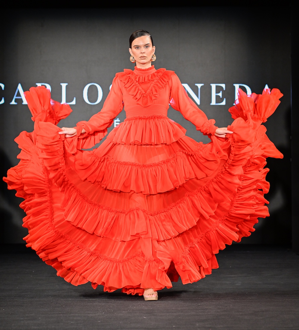NEW YORK, NEW YORK - FEBRUARY 07: A model walks the runway at the Carlos Pineda show during New York Fashion Week Powered By Art Hearts Fashion at The Angel Orensanz Foundation on February 07, 2025 in New York City. (Photo by Arun Nevader/Getty Images for Art Hearts Fashion)