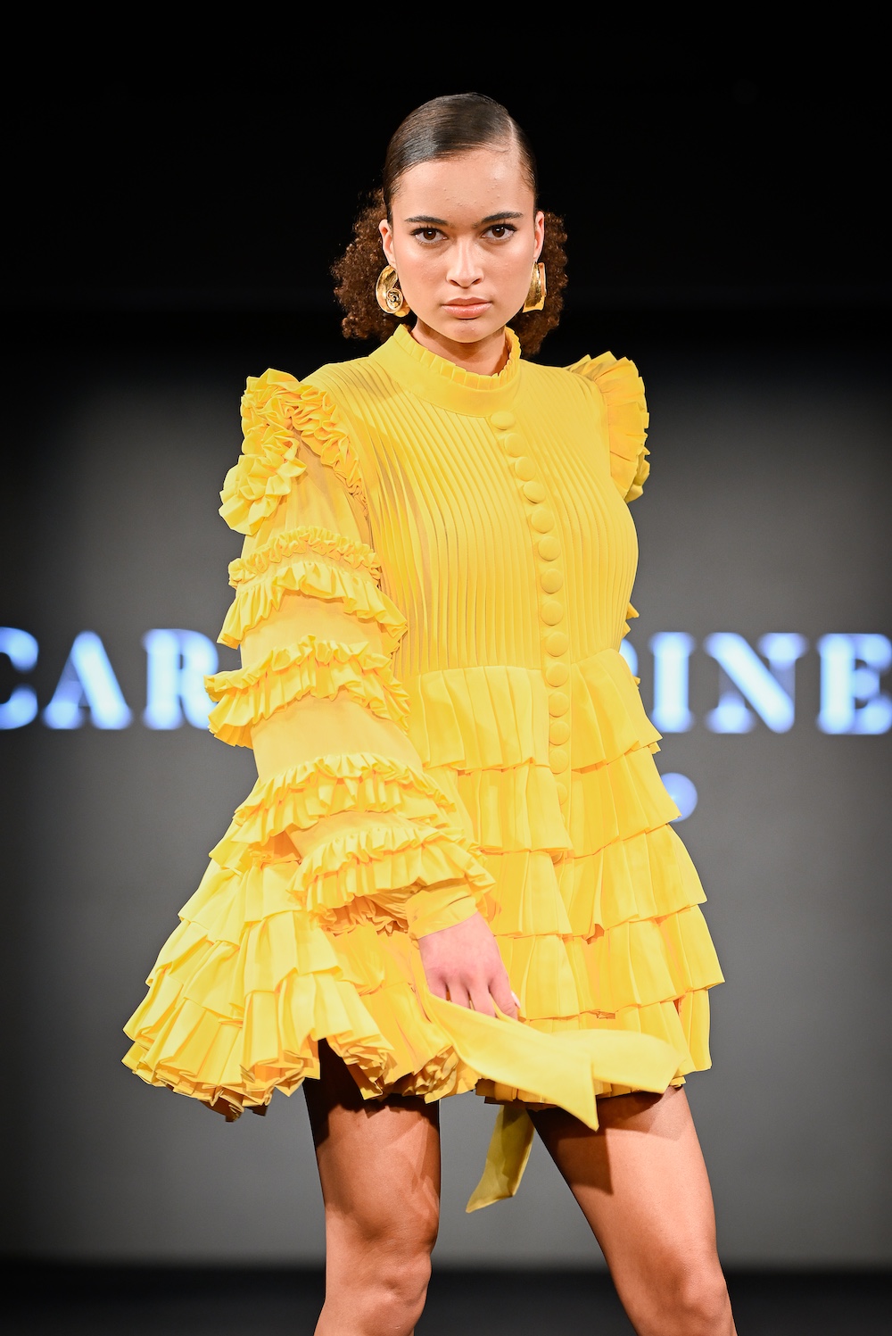NEW YORK, NEW YORK - FEBRUARY 07: A model walks the runway at the Carlos Pineda show during New York Fashion Week Powered By Art Hearts Fashion at The Angel Orensanz Foundation on February 07, 2025 in New York City. (Photo by Arun Nevader/Getty Images for Art Hearts Fashion)