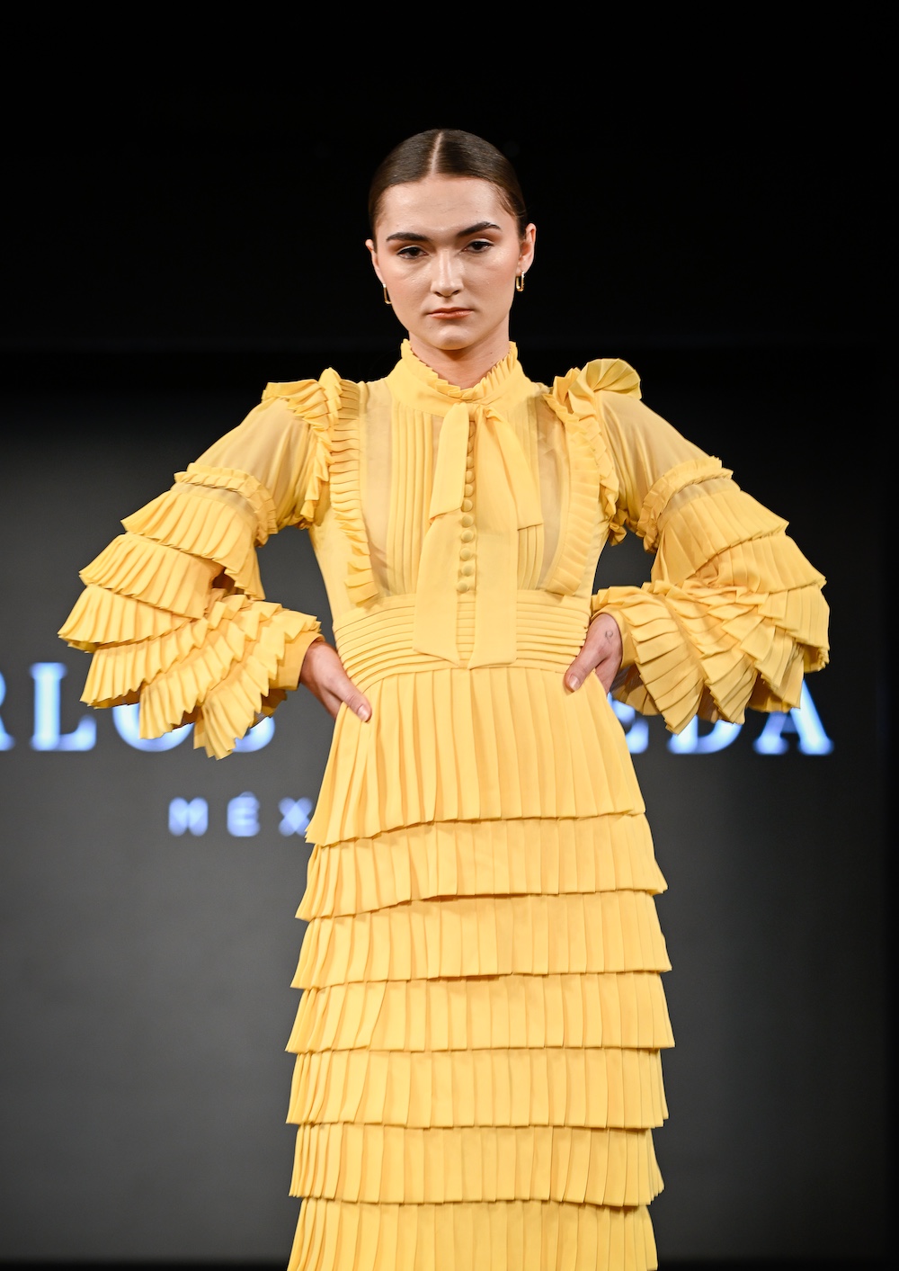 NEW YORK, NEW YORK - FEBRUARY 07: A model walks the runway at the Carlos Pineda show during New York Fashion Week Powered By Art Hearts Fashion at The Angel Orensanz Foundation on February 07, 2025 in New York City. (Photo by Arun Nevader/Getty Images for Art Hearts Fashion)