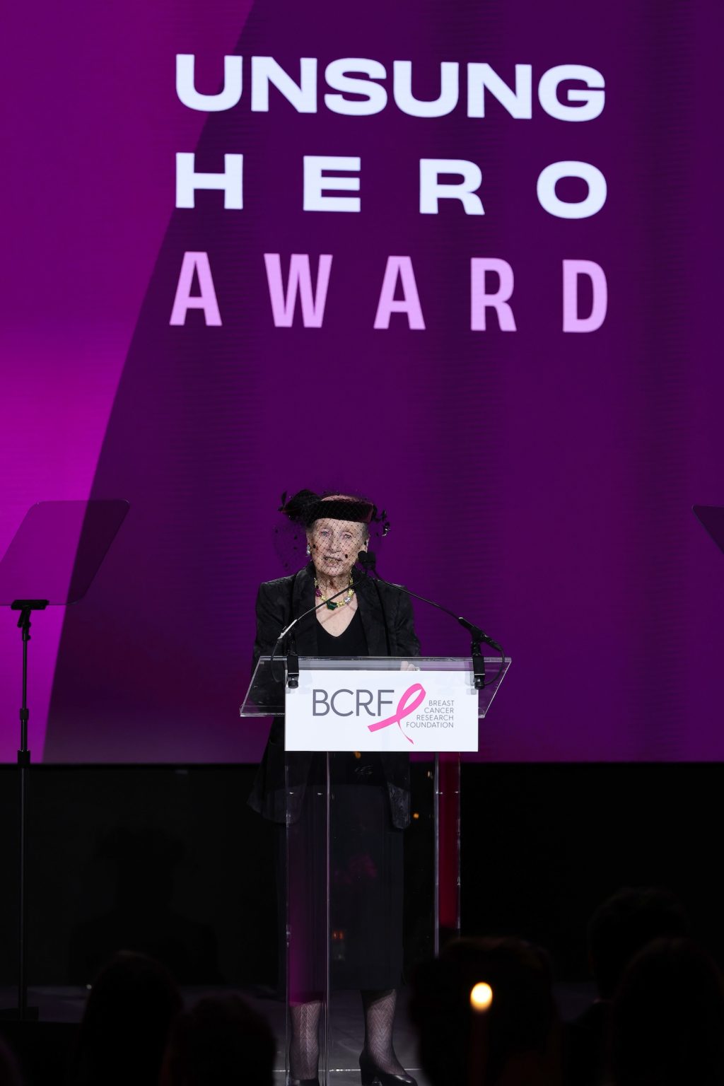 NEW YORK, NEW YORK - MAY 13: Roslyn Goldstein speaks onstage during the Breast Cancer Research Foundation Hot Pink Party 2025 at The Glasshouse on May 13, 2025 in New York City. (Photo by Dimitrios Kambouris/Getty Images for Breast Cancer Research Foundation)