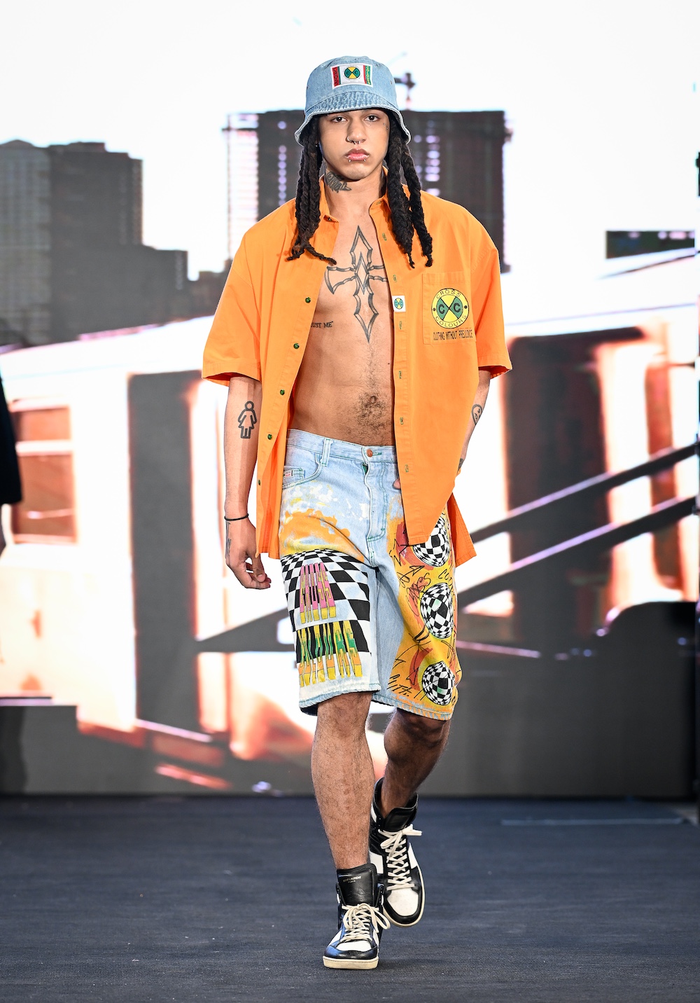 NEW YORK, NEW YORK - FEBRUARY 07: A model walks the runway at the Cross Colours show during New York Fashion Week Powered By Art Hearts Fashion at The Angel Orensanz Foundation on February 07, 2025 in New York City. (Photo by Arun Nevader/Getty Images for Art Hearts Fashion)