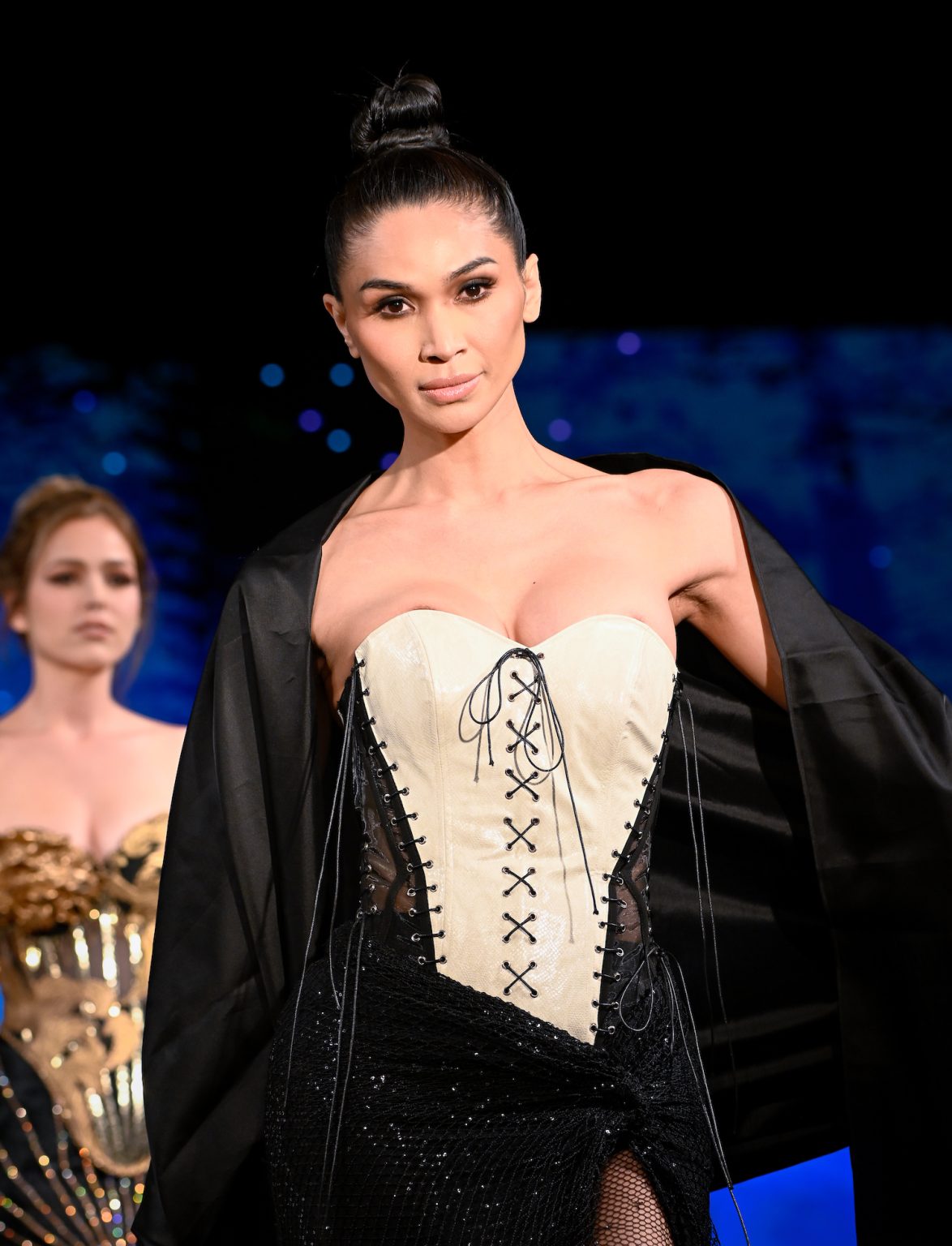 NEW YORK, NEW YORK - FEBRUARY 06: A model walks the runway at the Diana Couture show during New York Fashion Week Powered By Art Hearts Fashion at The Angel Orensanz Foundation on February 06, 2025 in New York City. (Photo by Arun Nevader/Getty Images for Art Hearts Fashion)