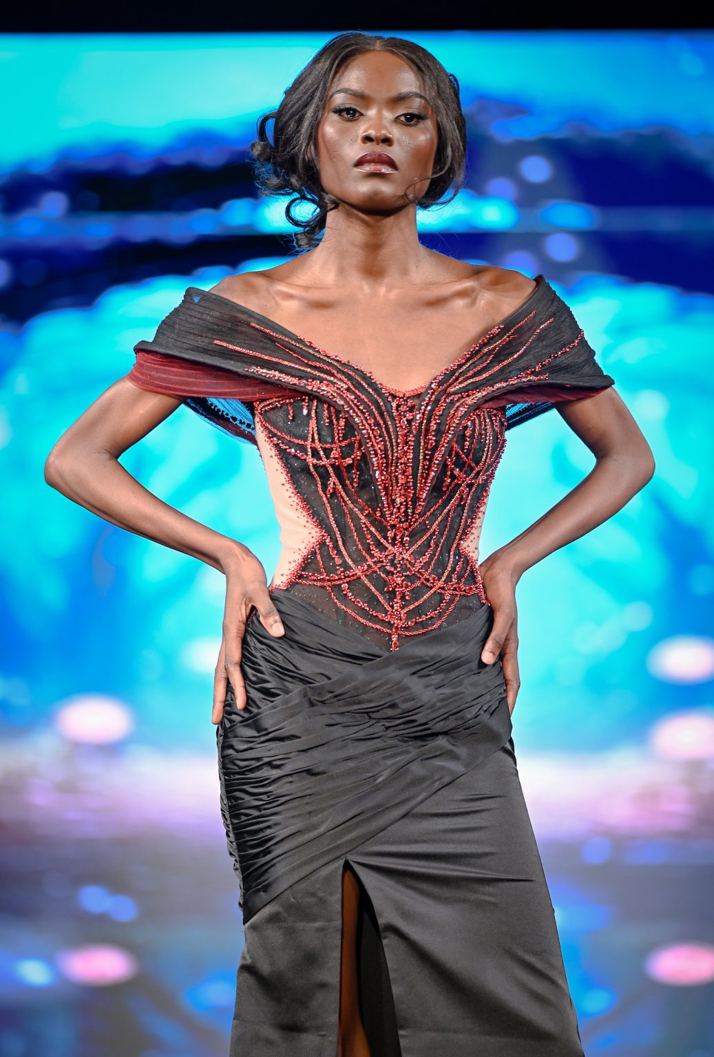 NEW YORK, NEW YORK - FEBRUARY 06: A model walks the runway at the Diana Couture show during New York Fashion Week Powered By Art Hearts Fashion at The Angel Orensanz Foundation on February 06, 2025 in New York City. (Photo by Arun Nevader/Getty Images for Art Hearts Fashion)