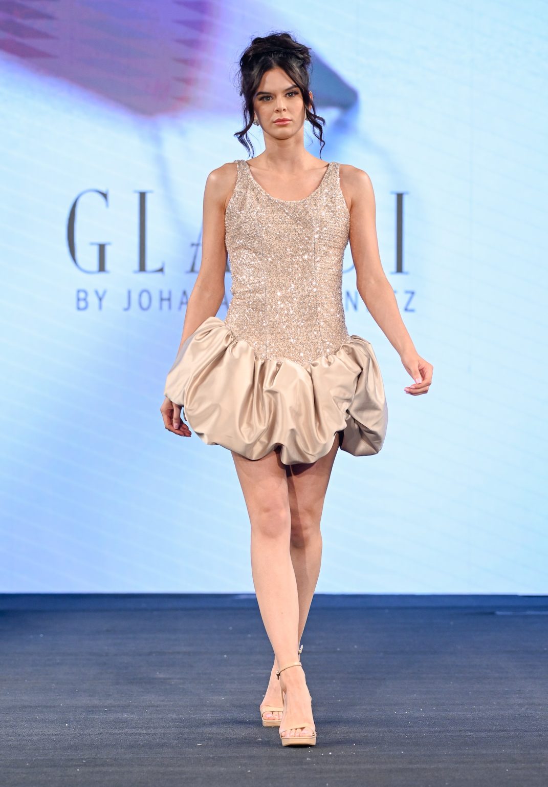 NEW YORK, NEW YORK - FEBRUARY 06: A model walks the runway at the Glaudi show during New York Fashion Week Powered By Art Hearts Fashion at The Angel Orensanz Foundation on February 06, 2025 in New York City. (Photo by Arun Nevader/Getty Images for Art Hearts Fashion)