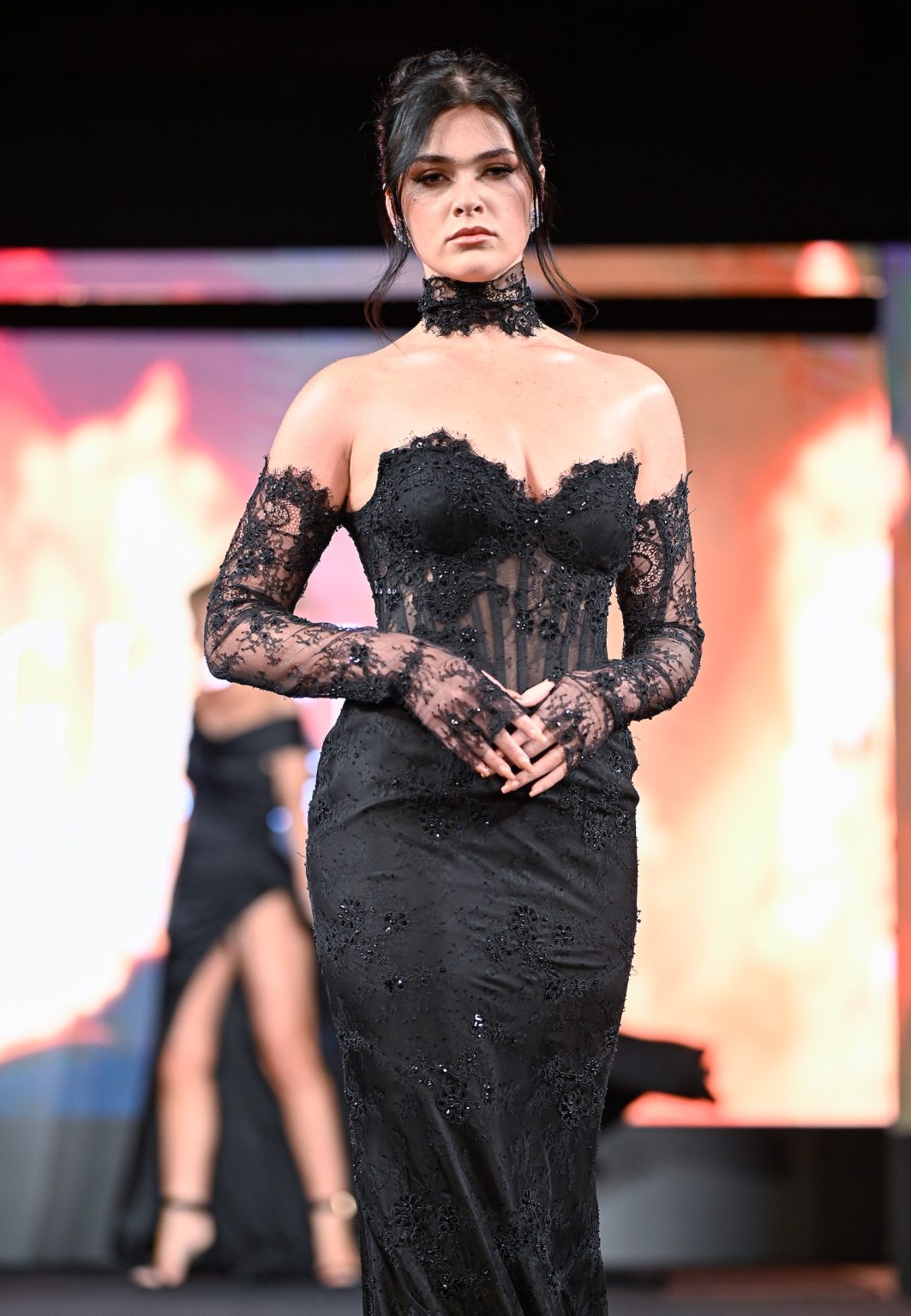 NEW YORK, NEW YORK - FEBRUARY 06: A model walks the runway at the Glaudi show during New York Fashion Week Powered By Art Hearts Fashion at The Angel Orensanz Foundation on February 06, 2025 in New York City. (Photo by Arun Nevader/Getty Images for Art Hearts Fashion)
