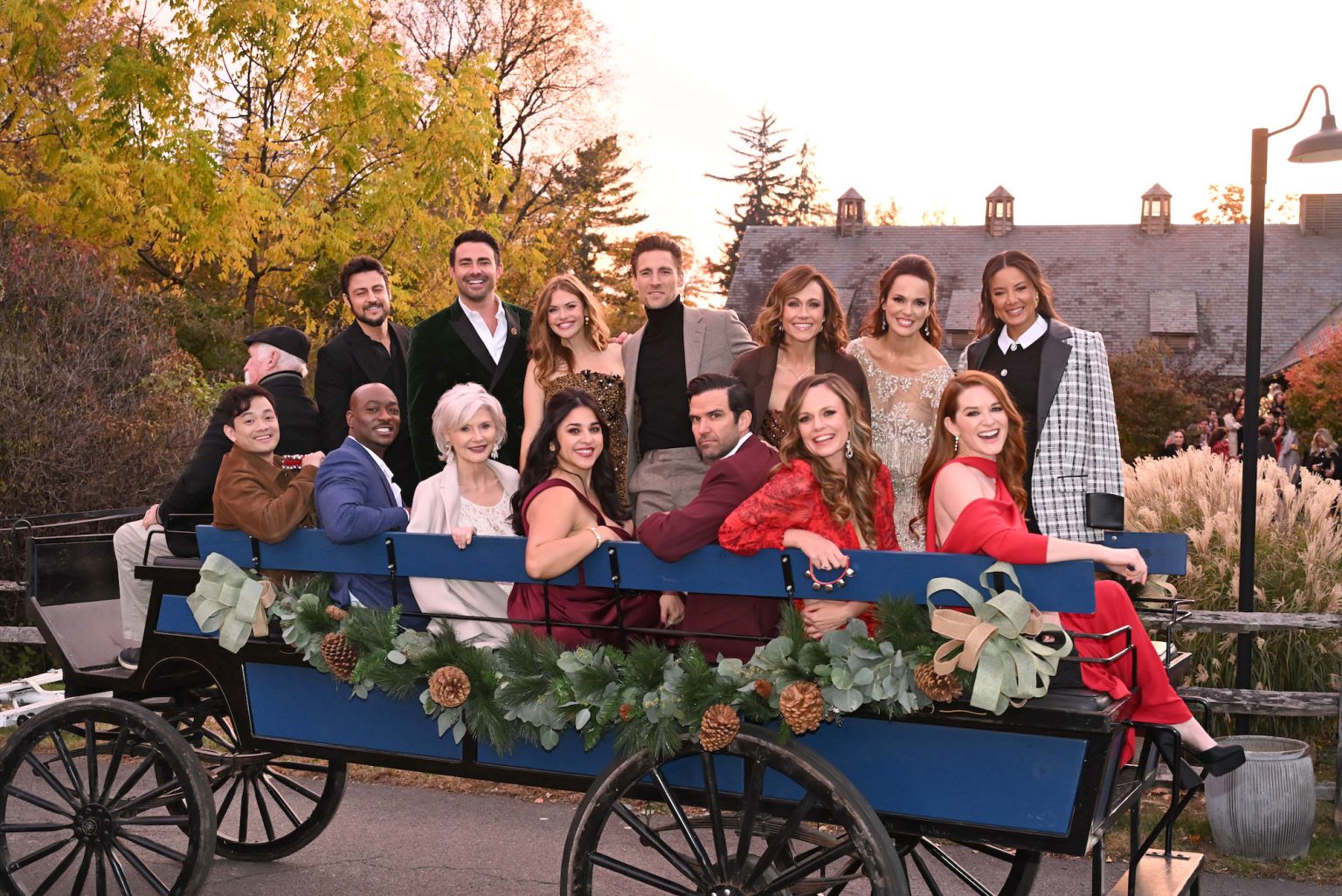 TARRYTOWN, NEW YORK - OCTOBER 17: Tyler Hynes, Jonathan Bennett, Holland Roden, Andrew Walker, Nikki DeLoach, Erin Cahill, Heather Hemmens, Osric Chau, B. J. Britt, Beth Broderick, Noemí González, Benjamin Ayres, Rachel Boston, and Sarah Drew attend Hallmark Media's Channel's "Countdown To Christmas" party at Blue Hill at Stone Barns on October 17, 2024 in Tarrytown, New York. (Photo by Dave Kotinsky/Getty Images for Hallmark Media)
