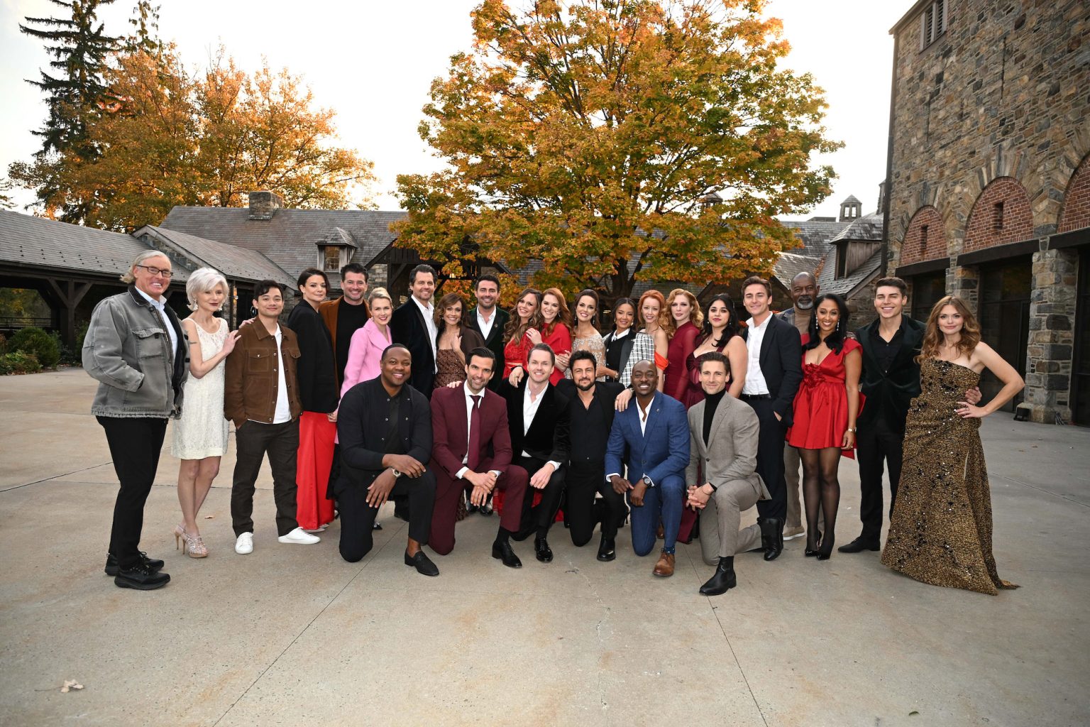 TARRYTOWN, NEW YORK - OCTOBER 17: (L-R) John C. McGinley, Beth Broderick, Osric Chau, Kimberley Sustad, Wes Brown, Ginna Claire Mason, Ser'Darius Blain, Kristoffer Polaha, Nikki DeLoach, Benjamin Ayres, Jonathan Bennett , Rachel Boston, Paul Campbell, Sarah Drew, Erin Cahill, Tyler Hynes, Heather Hemmens, Lindy Booth, B.J. Britt, Rachelle Lefevre, Noemí González, Andrew Walker, Evan Roderick, Dennis Haysbert, Tamera Mowry-Housley, Nolan Gerard Funk and Holland Roden attend Hallmark Media's Channel's "Countdown To Christmas" party at Blue Hill at Stone Barns on October 17, 2024 in Tarrytown, New York. (Photo by Dave Kotinsky/Getty Images for Hallmark Media)
