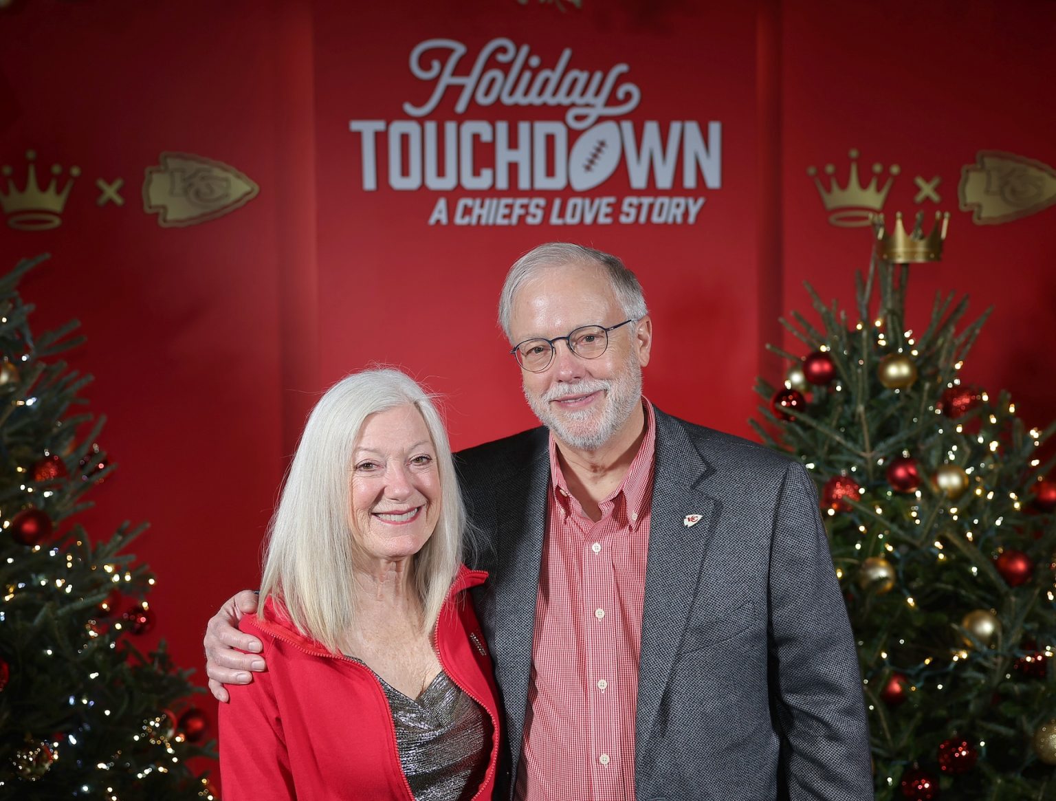 KANSAS CITY, MISSOURI - NOVEMBER 30: Donald J. Hall, Jr. (R)attends Hallmark's Premiere Screening of Holiday Touchdown: A Chiefs Love Story on November 30, 2024 in Kansas City, Missouri. (Photo by David Eulitt/Getty Images for Hallmark Media)