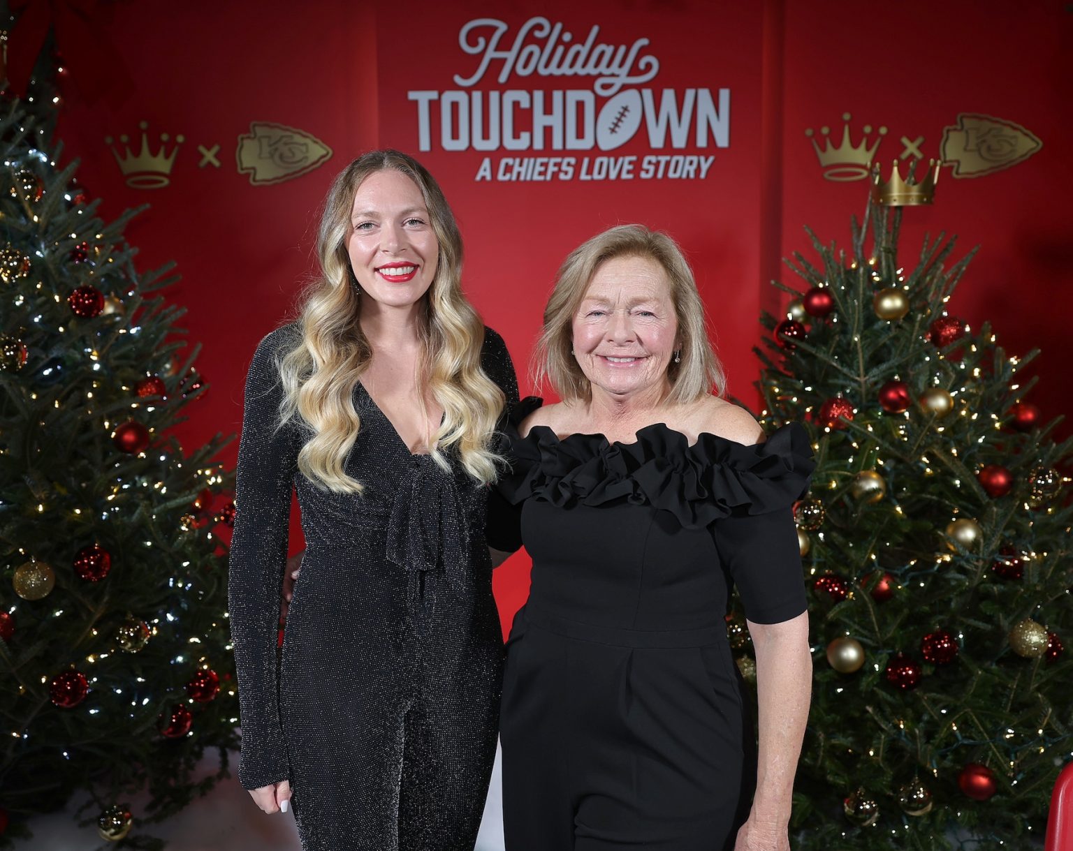 KANSAS CITY, MISSOURI - NOVEMBER 30: (L-R) Katie Goepel and Kathy Goepel attend Hallmark's Premiere Screening of Holiday Touchdown: A Chiefs Love Story on November 30, 2024 in Kansas City, Missouri. (Photo by David Eulitt/Getty Images for Hallmark Media)
