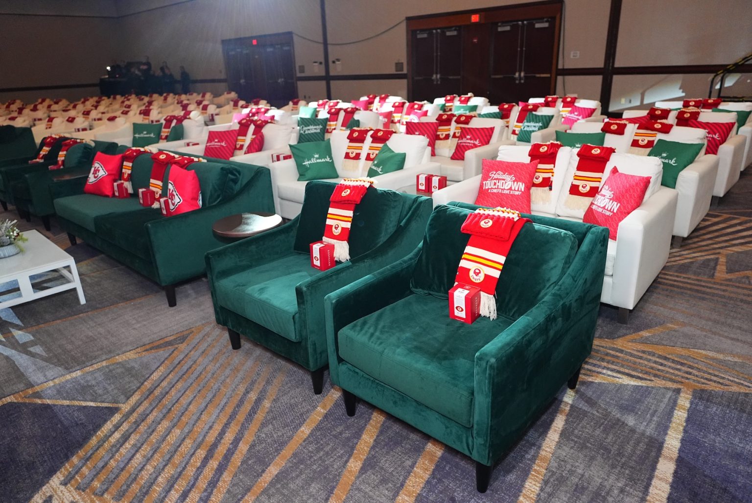 KANSAS CITY, MISSOURI - NOVEMBER 30: A view of the atmosphere during Hallmark's Premiere Screening of Holiday Touchdown: A Chiefs Love Story on November 30, 2024 in Kansas City, Missouri. (Photo by Kyle Rivas/Getty Images for Hallmark Media)